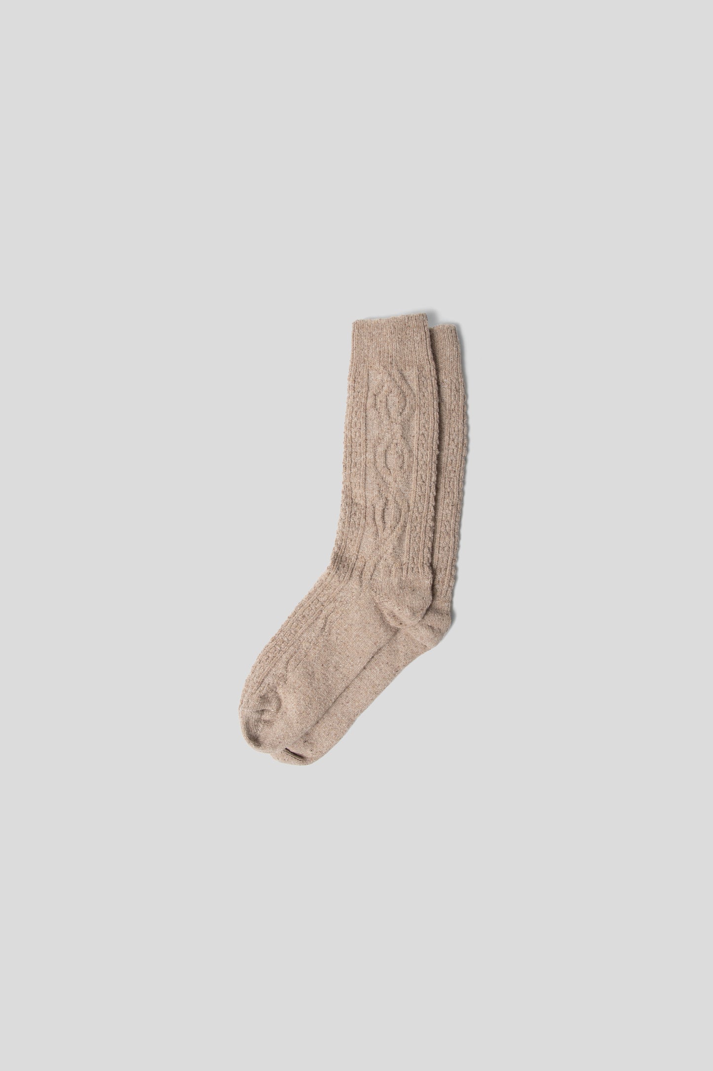 American Trench Wool Silk Cable Knit Sock Oatmeal 01