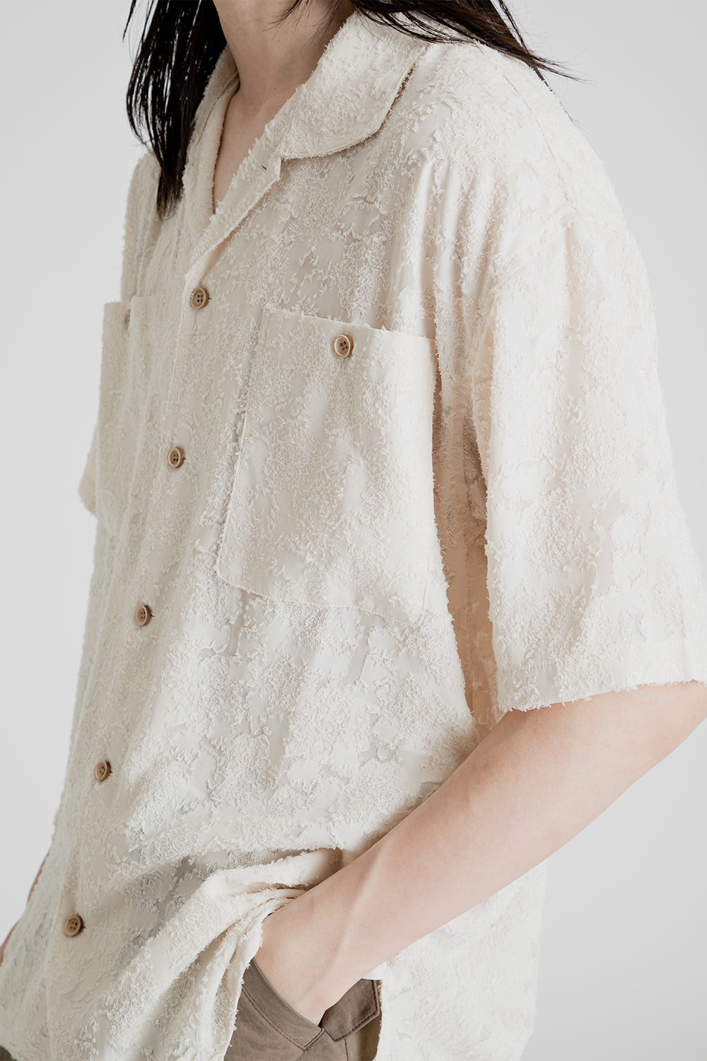 Andersson Bell Bali Sheer Open Collar Shirt in Ecru