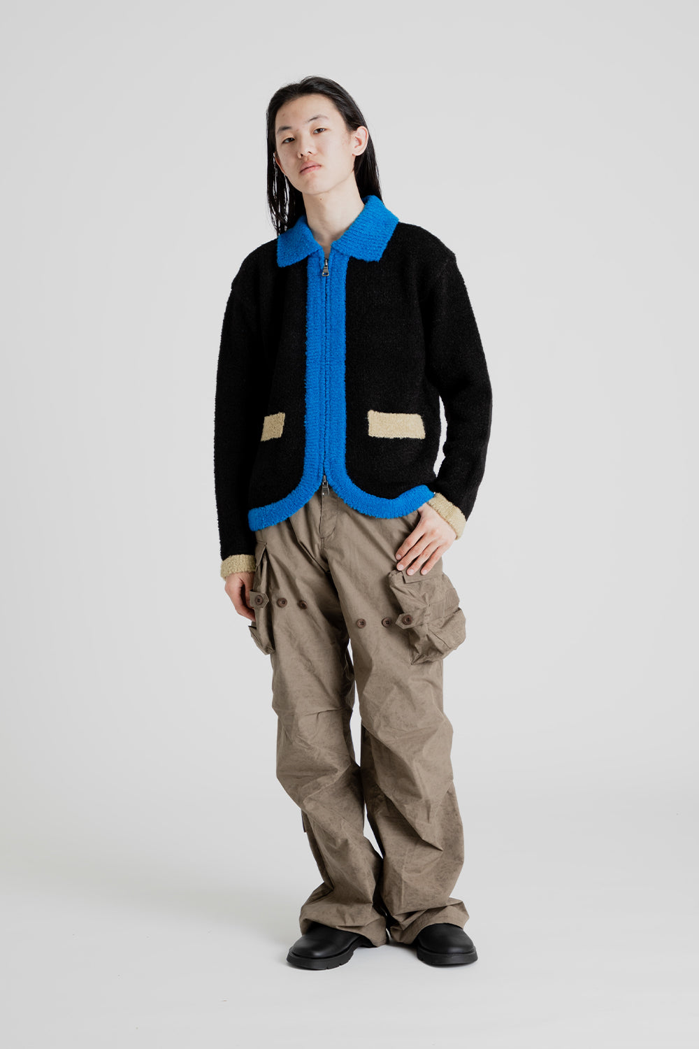 Andersson Bell Collar Zip Knit Cardigan in Black