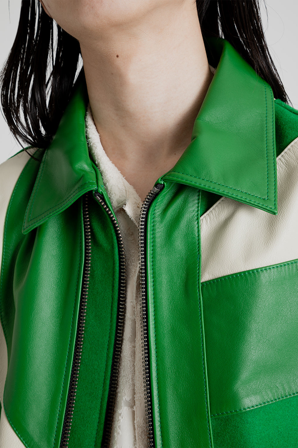 Andersson Bell Motorcycle Leather Varsity Jacket in Green