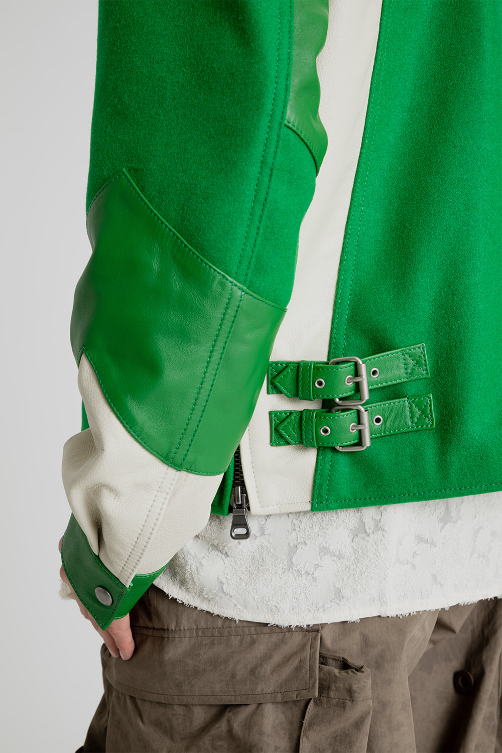 Andersson Bell Motorcycle Leather Varsity Jacket in Green