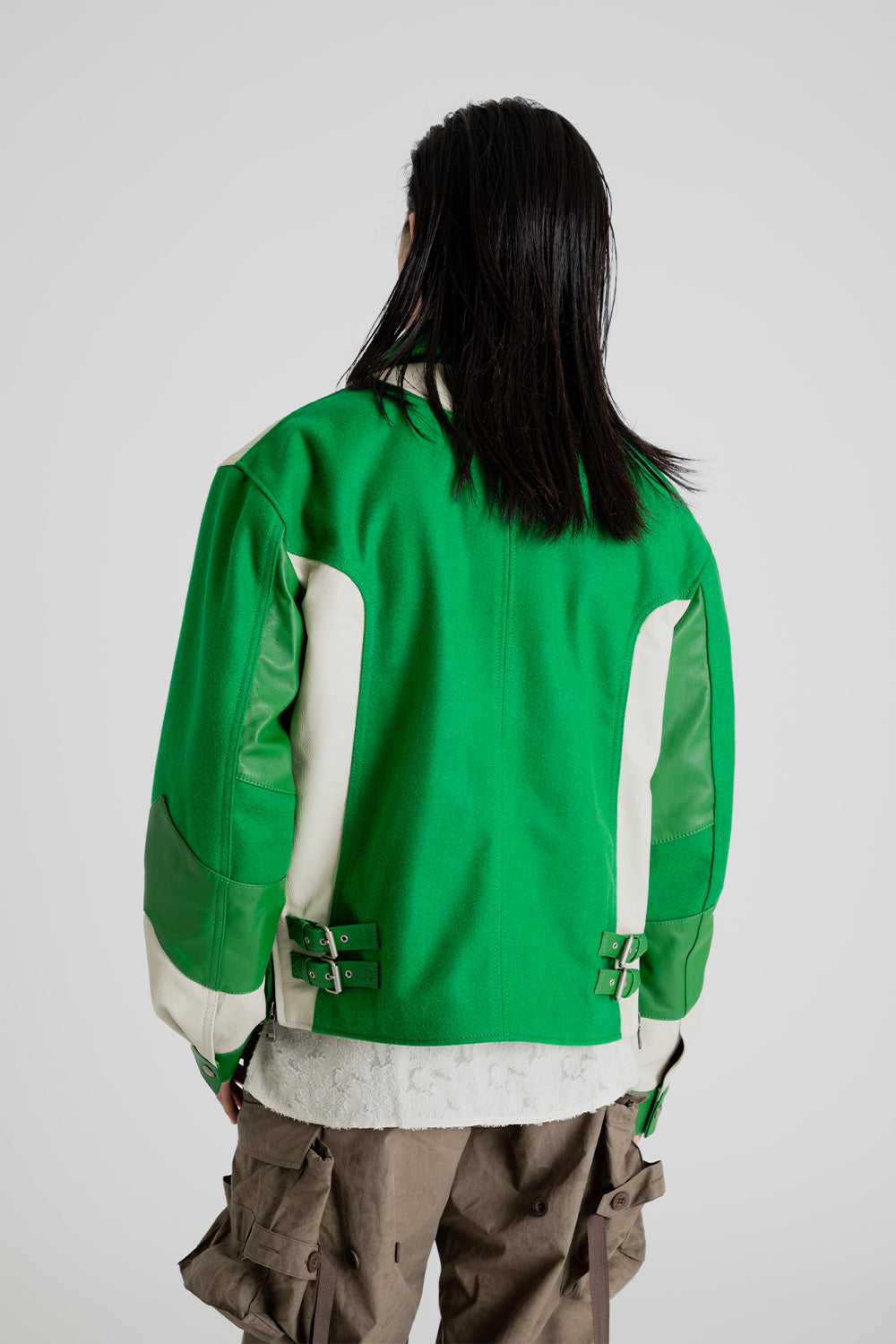 Andersson Bell Motorcycle Leather Varsity Jacket in Green