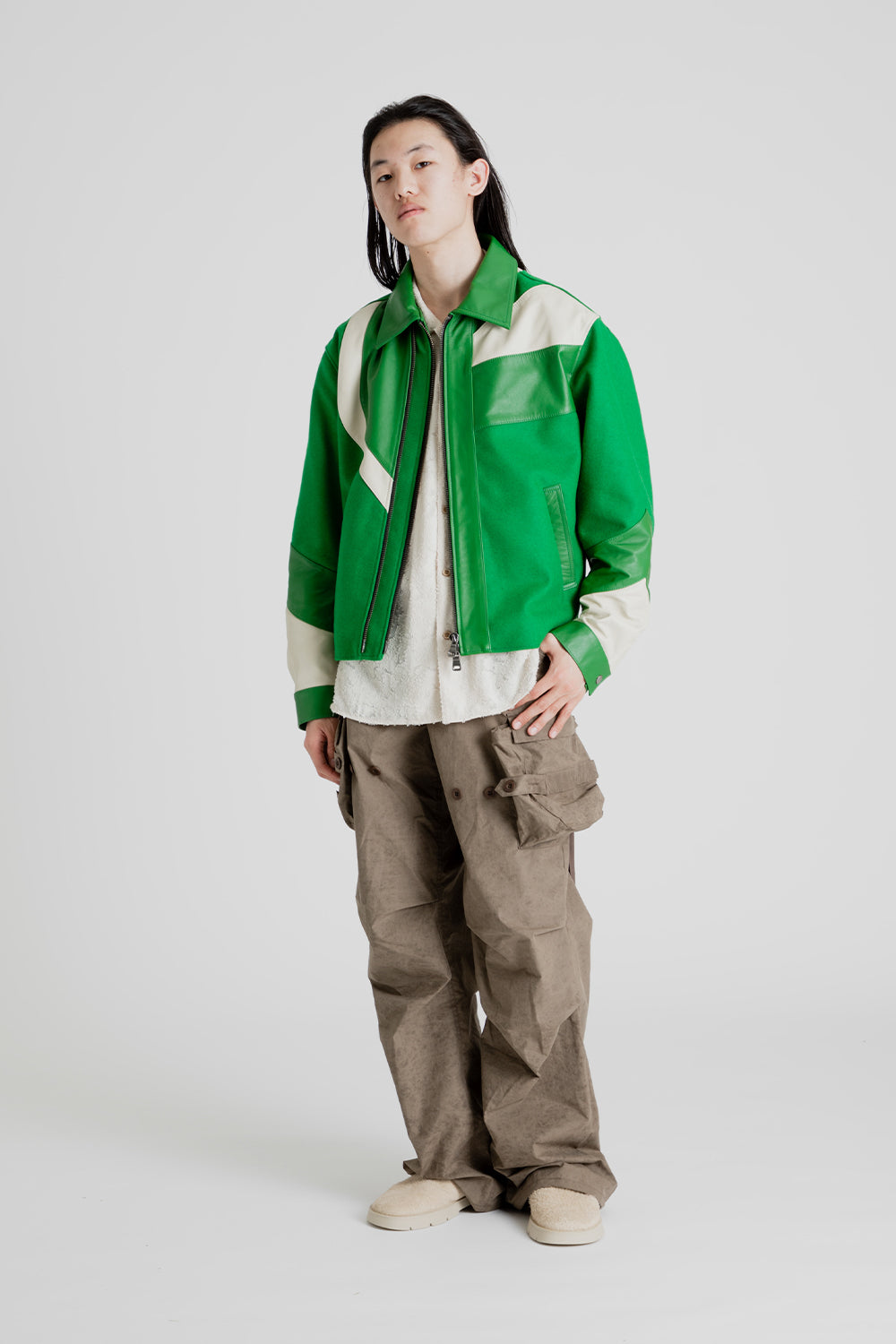 Andersson Bell Motorcycle Leather Varsity Jacket in Green