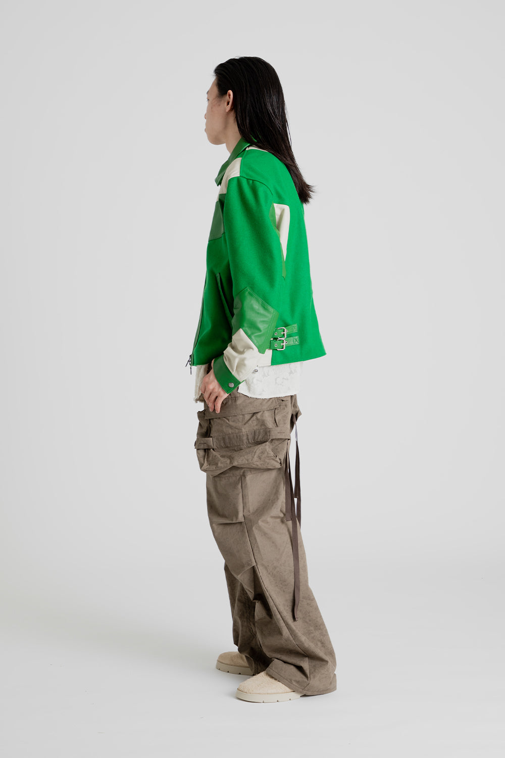 Andersson Bell Motorcycle Leather Varsity Jacket in Green