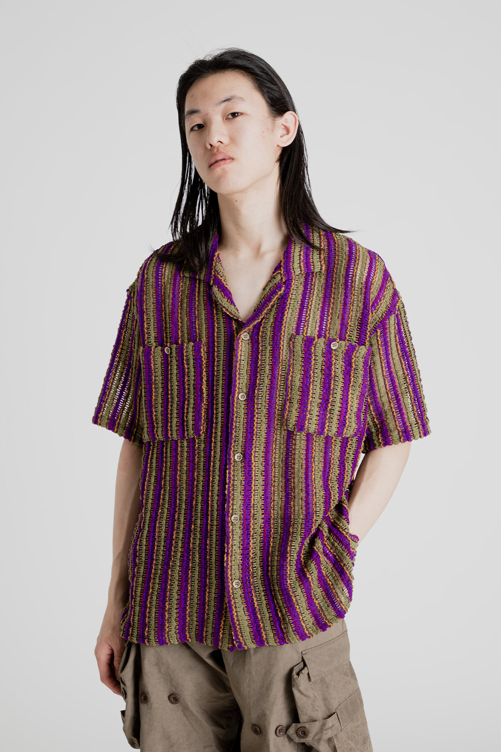 Andersson Bell Sheer Knit Open Collar Shirt in Purple