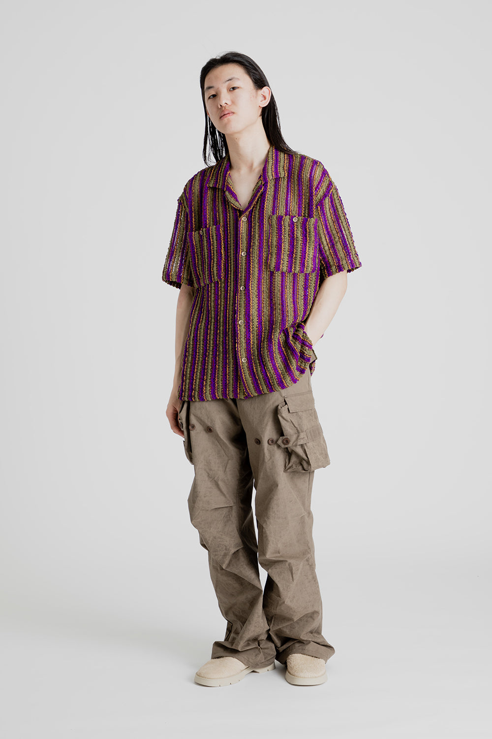 Andersson Bell Sheer Knit Open Collar Shirt in Purple
