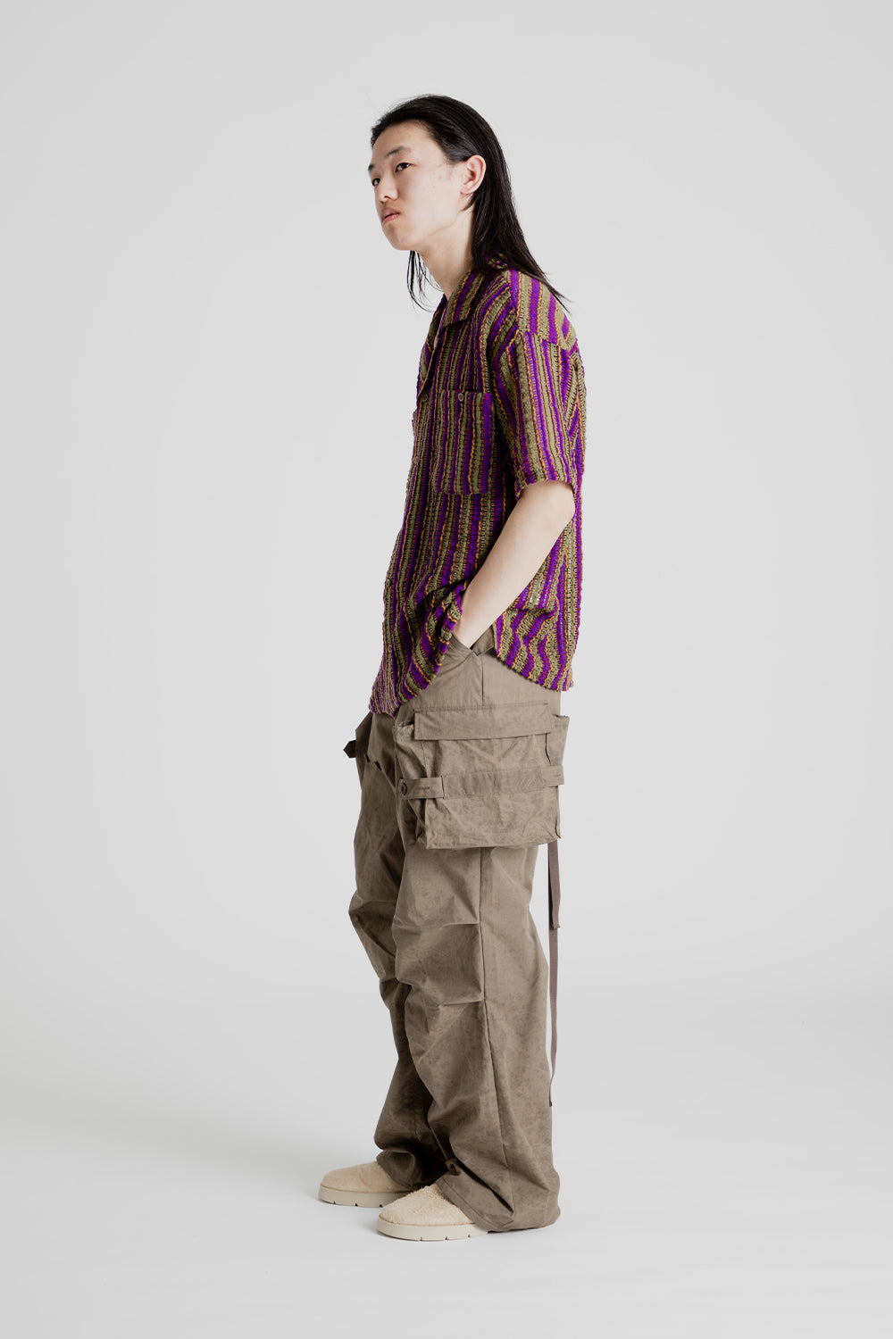 Andersson Bell Sheer Knit Open Collar Shirt in Purple