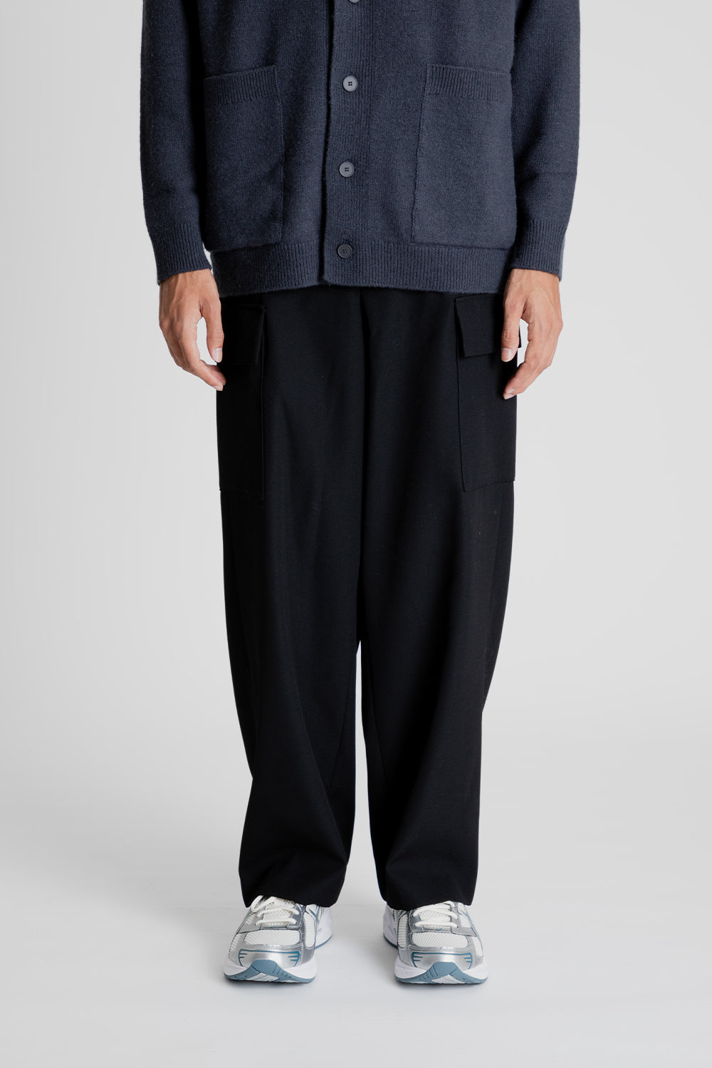 ATON Back Satin Field Cargo Pants in Black