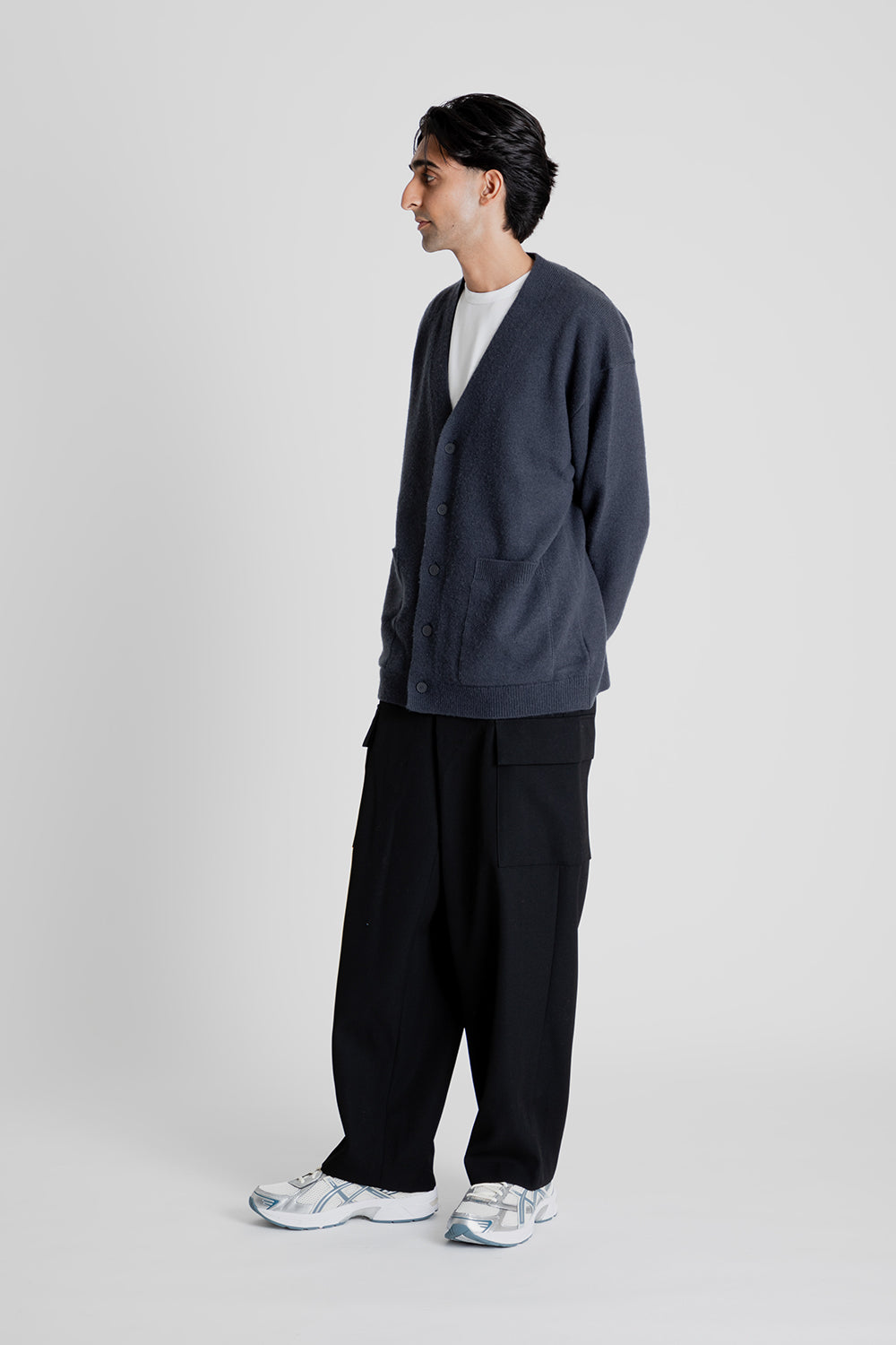 ATON Back Satin Field Cargo Pants in Black