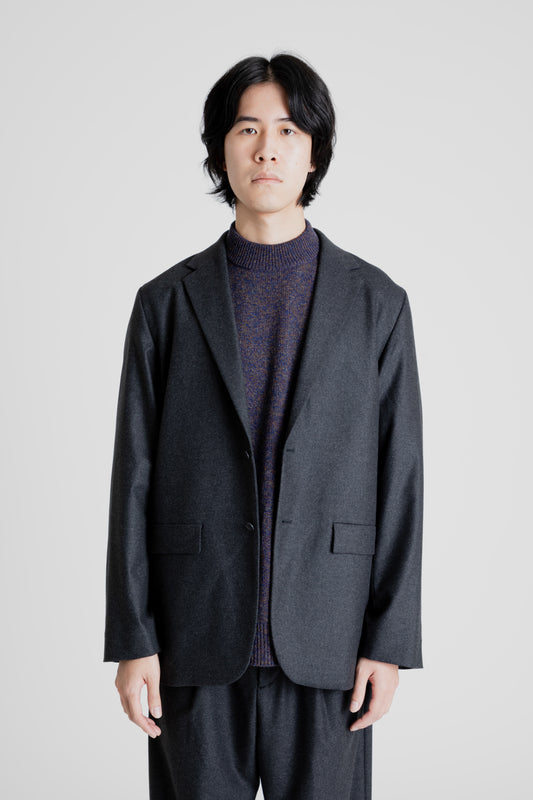 Aton Merino College Flannel Tailored Jacket in Charcoal Gray