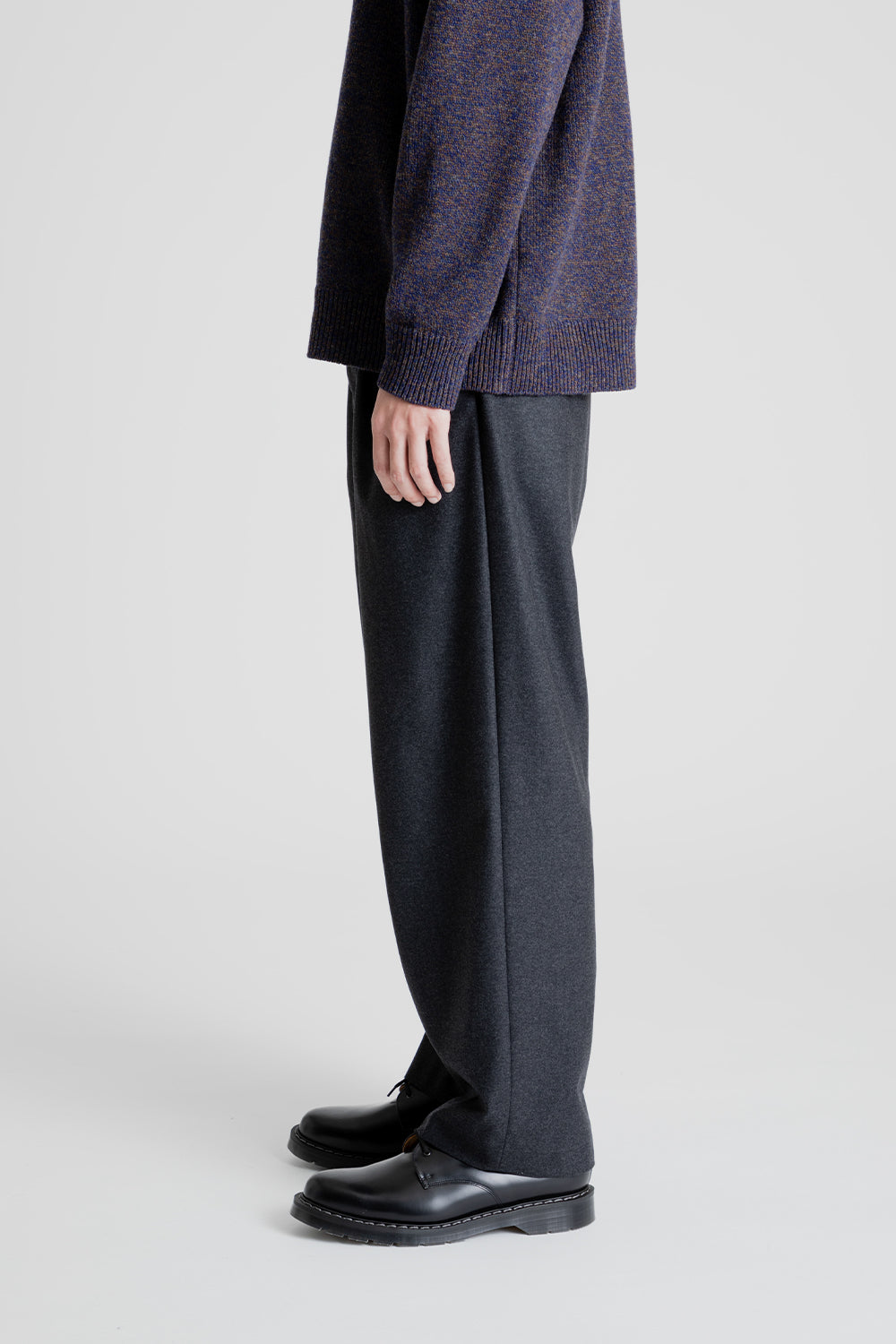 Aton Merino College Flannel Wide Pants in Charcoal Gray