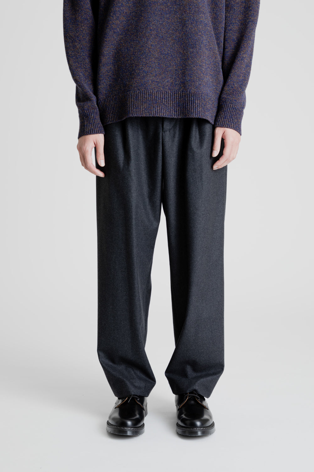 Aton Merino College Flannel Wide Pants in Charcoal Gray