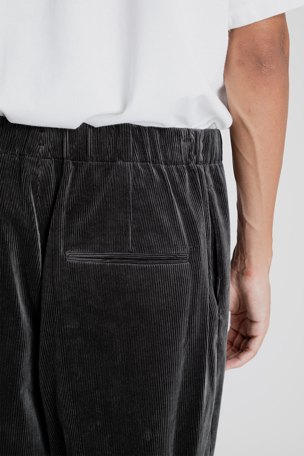ATON Suvin Corduroy Easy Wide Pants in Charcoal Gray