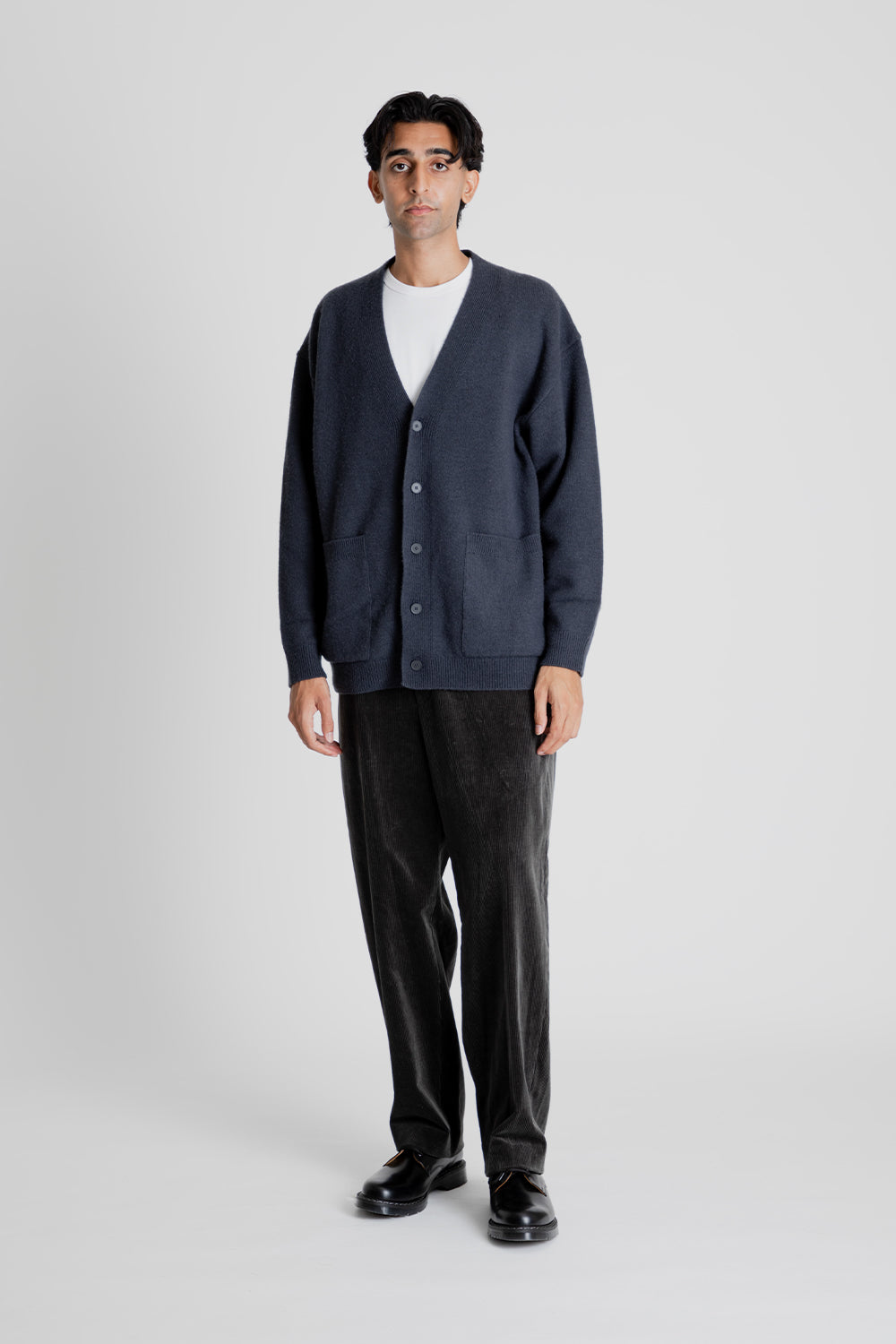ATON Suvin Corduroy Easy Wide Pants in Charcoal Gray
