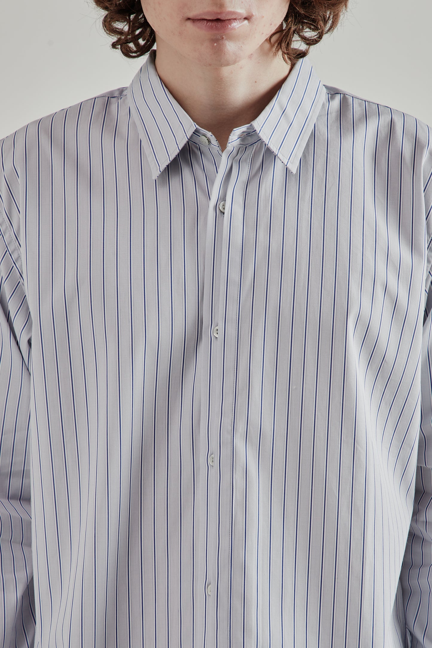 Half Fly Button Shirt - Blue Stripe