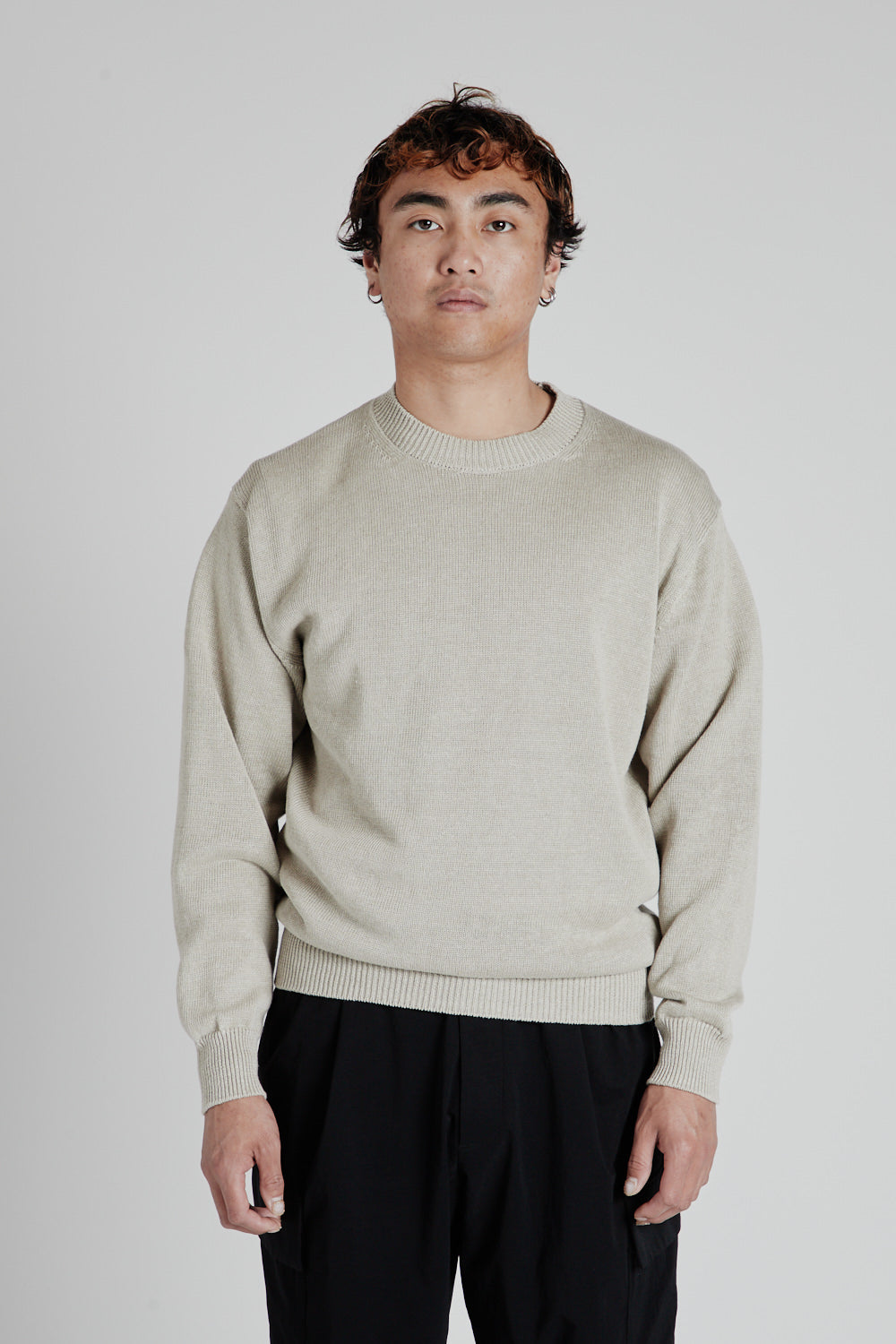 Washed High Count Linen Crew Neck - Natural