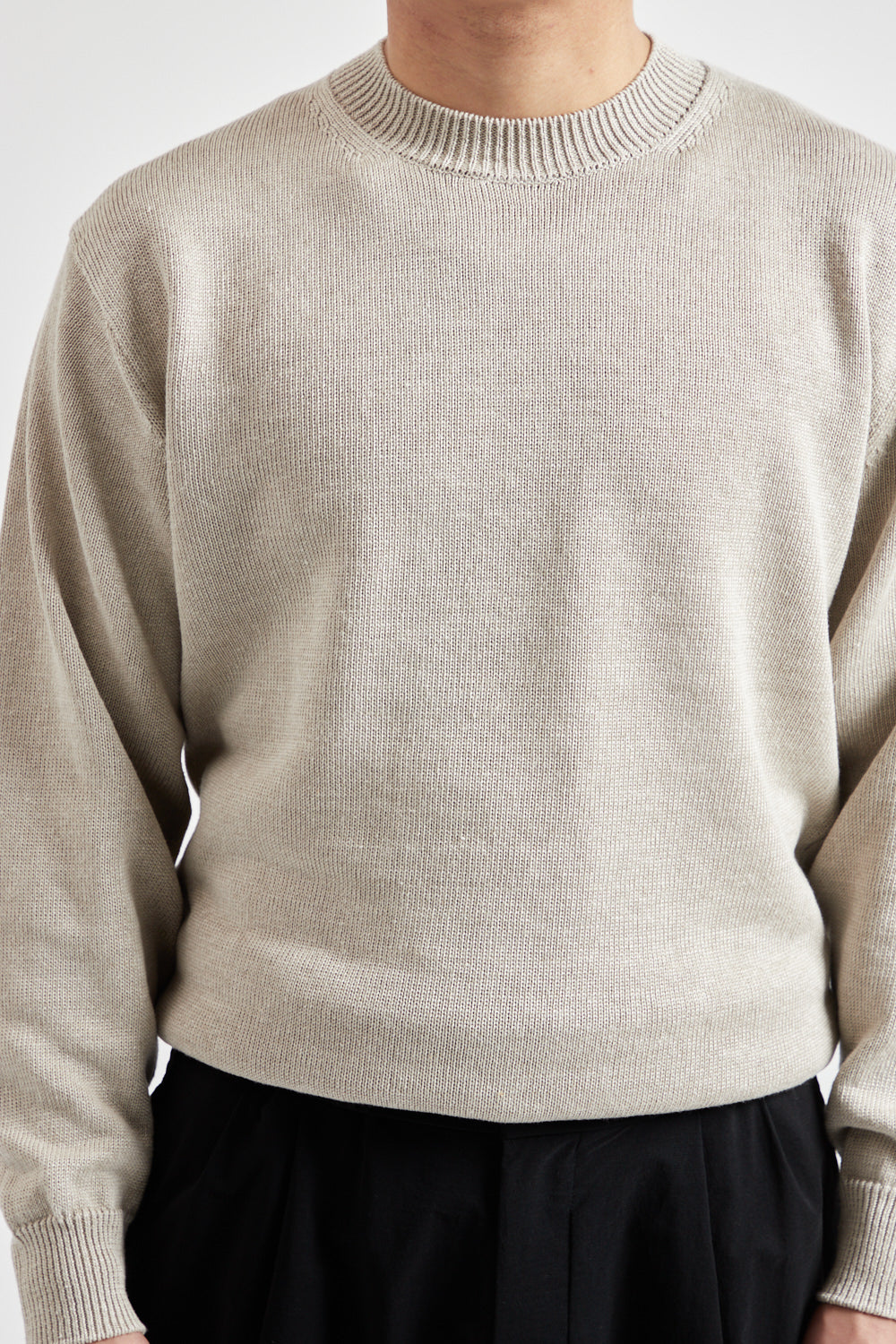 Washed High Count Linen Crew Neck - Natural