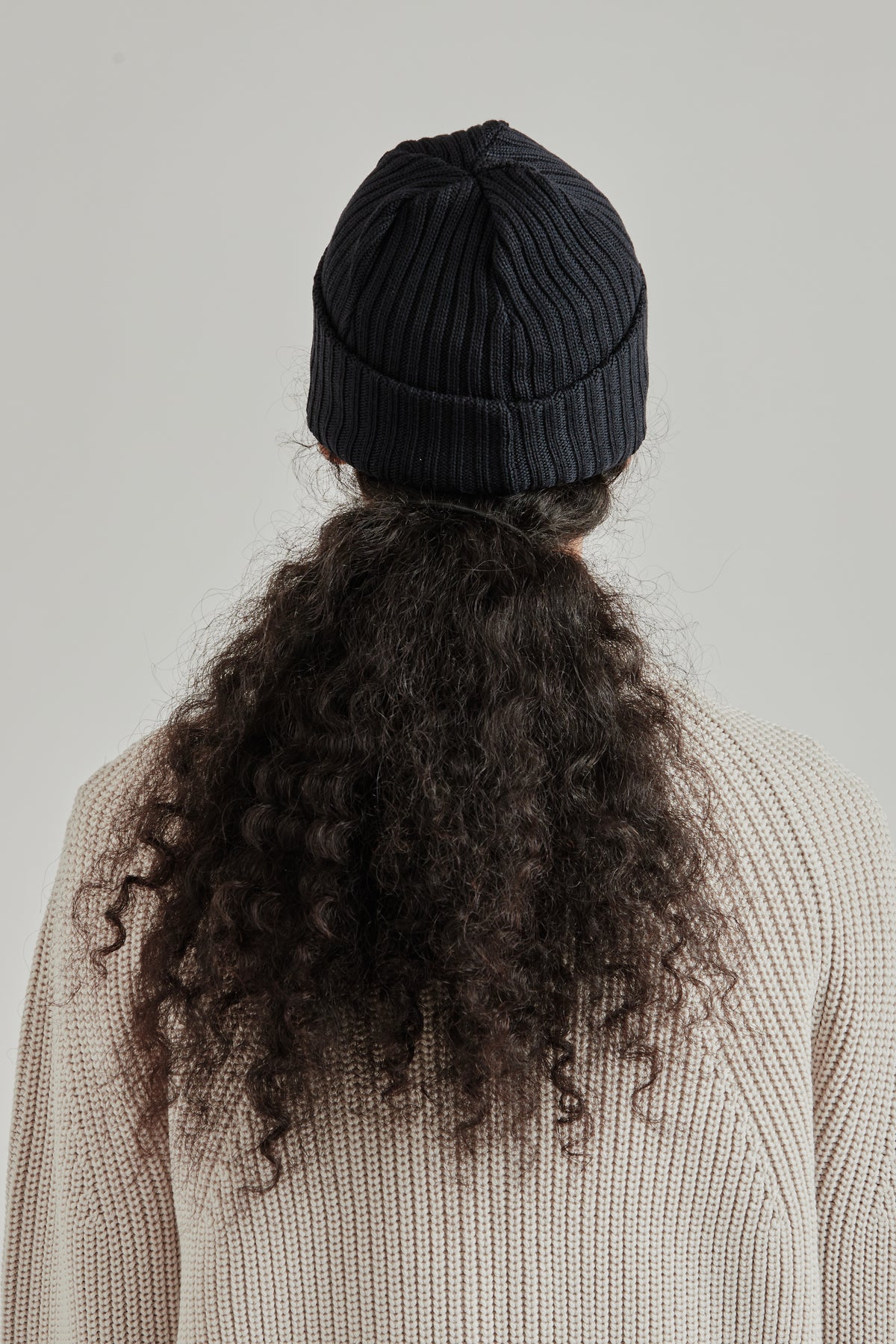 Solid Wool Short Knit Cap - Navy
