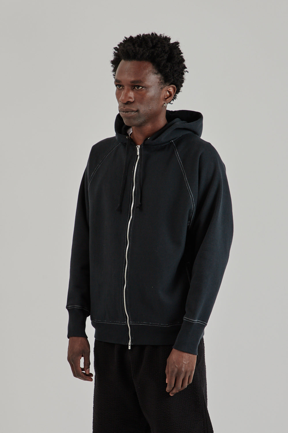 Batoner SS25 Jumberca Urake Zipup Hoodie Black White Stitch 3