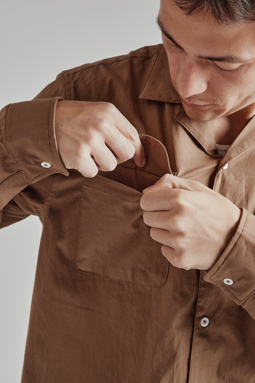 Brother Brother Camp Collar Shirt LS in Brown
