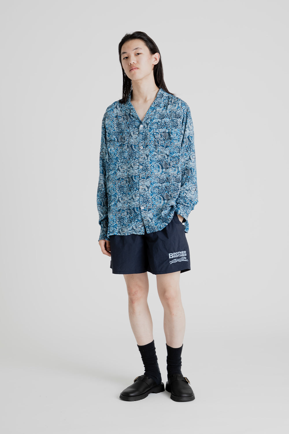 Brother Brother Products LS Rayon Shirt in Blue Snakeskin