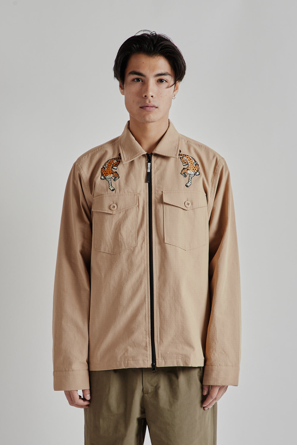 Brother Brother Military Souvenier Zip Shirt - Khaki | Wallace