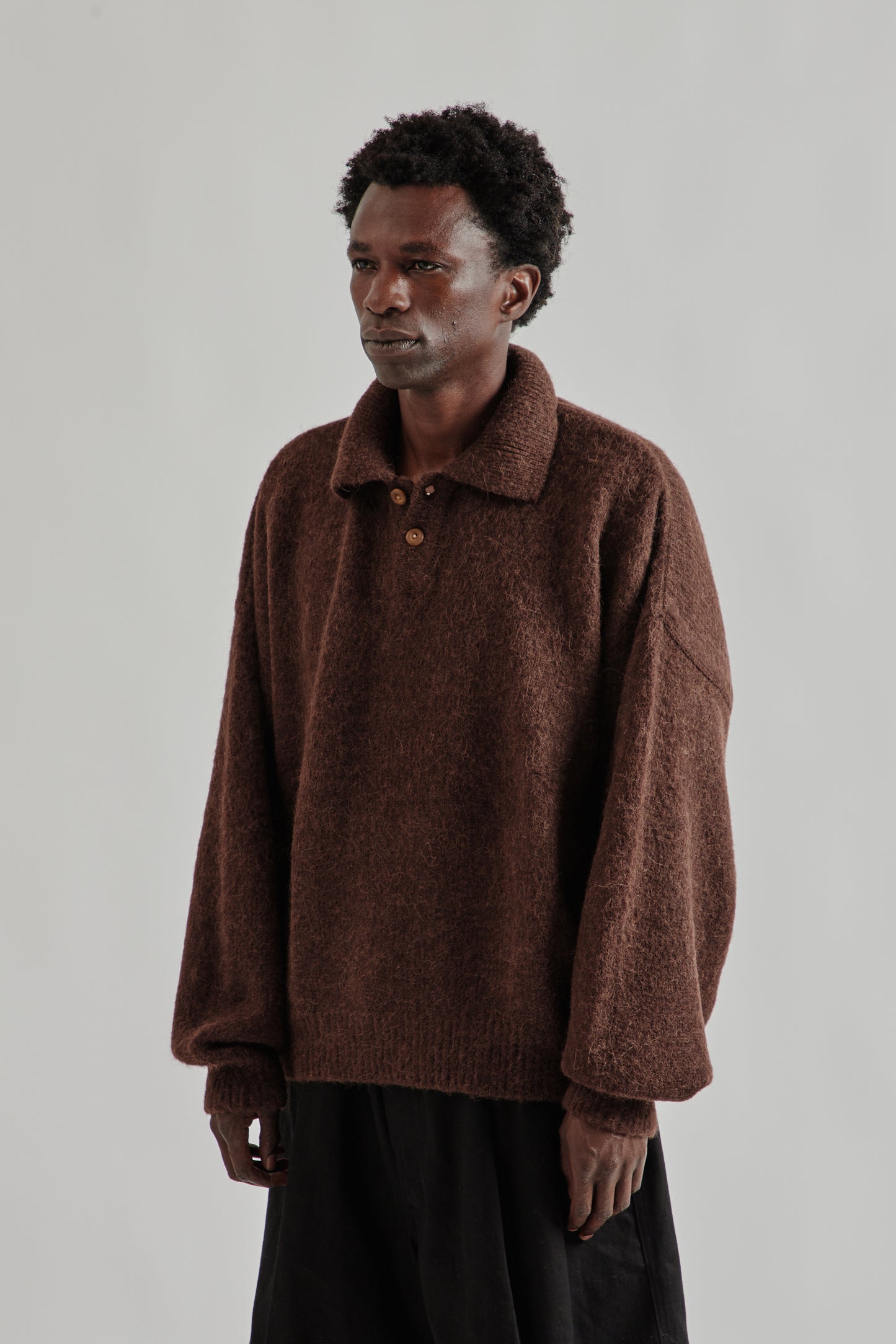 Estudio Niksen FW25 Alpaca Polo Sweater Brown 3