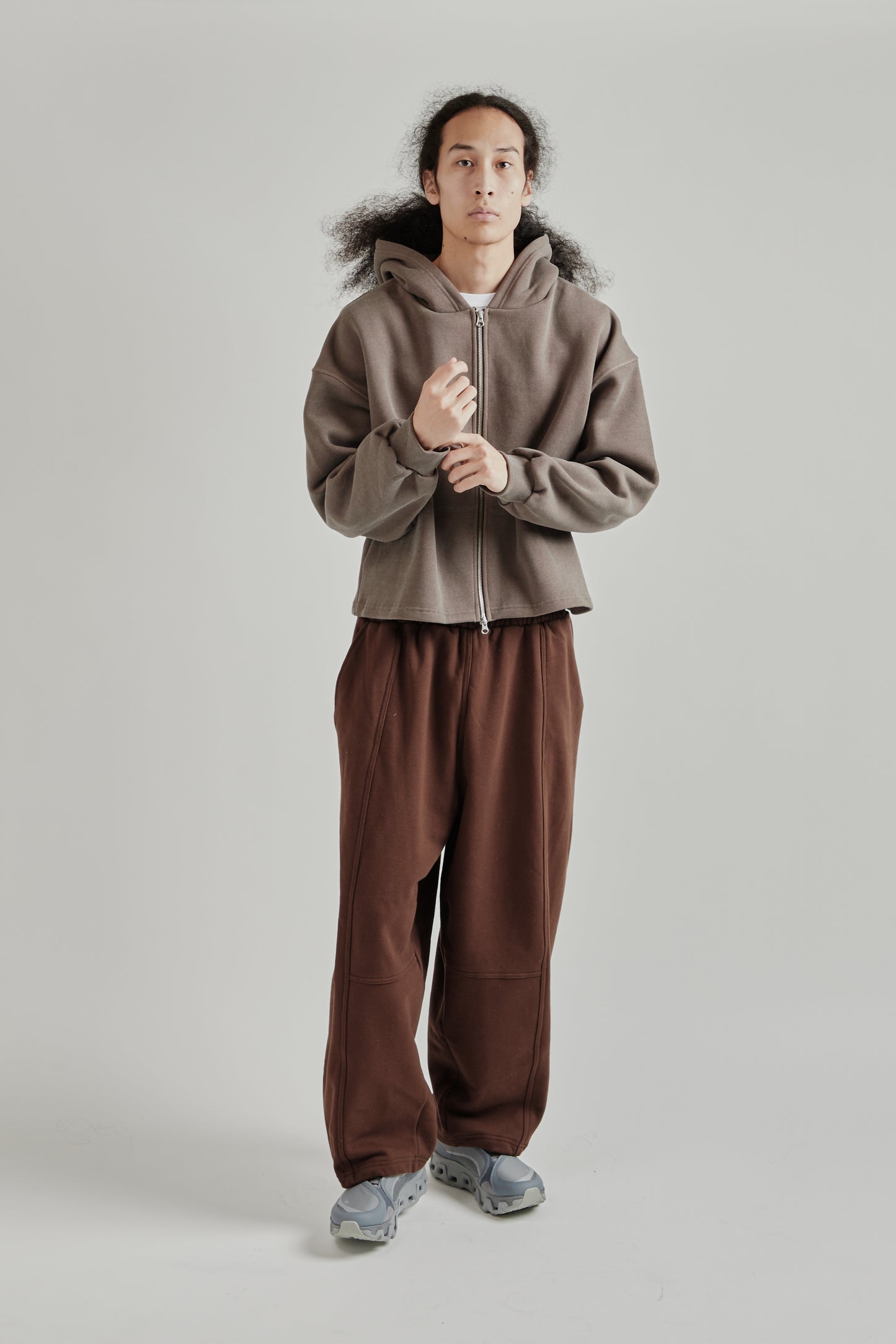 Boxy Zip-Up Hoodie - Brown