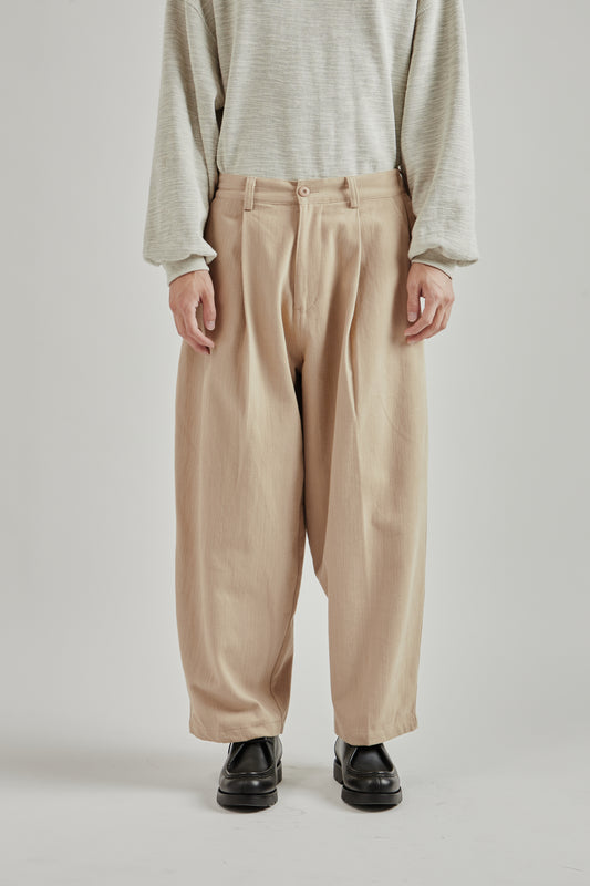 Pleated Balloon Trousers - Beige