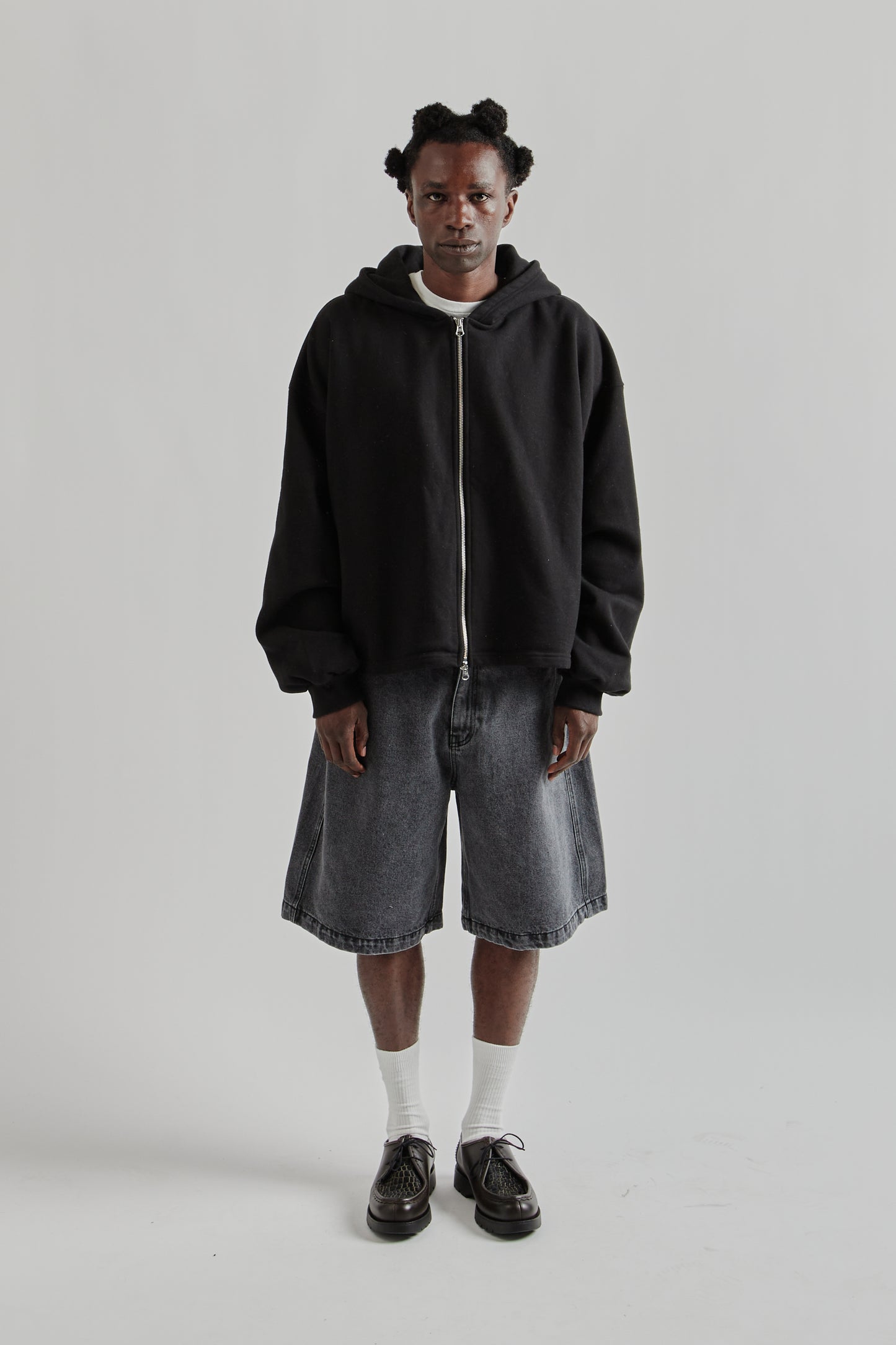 Boxy Zip-Up Hoodie - Black