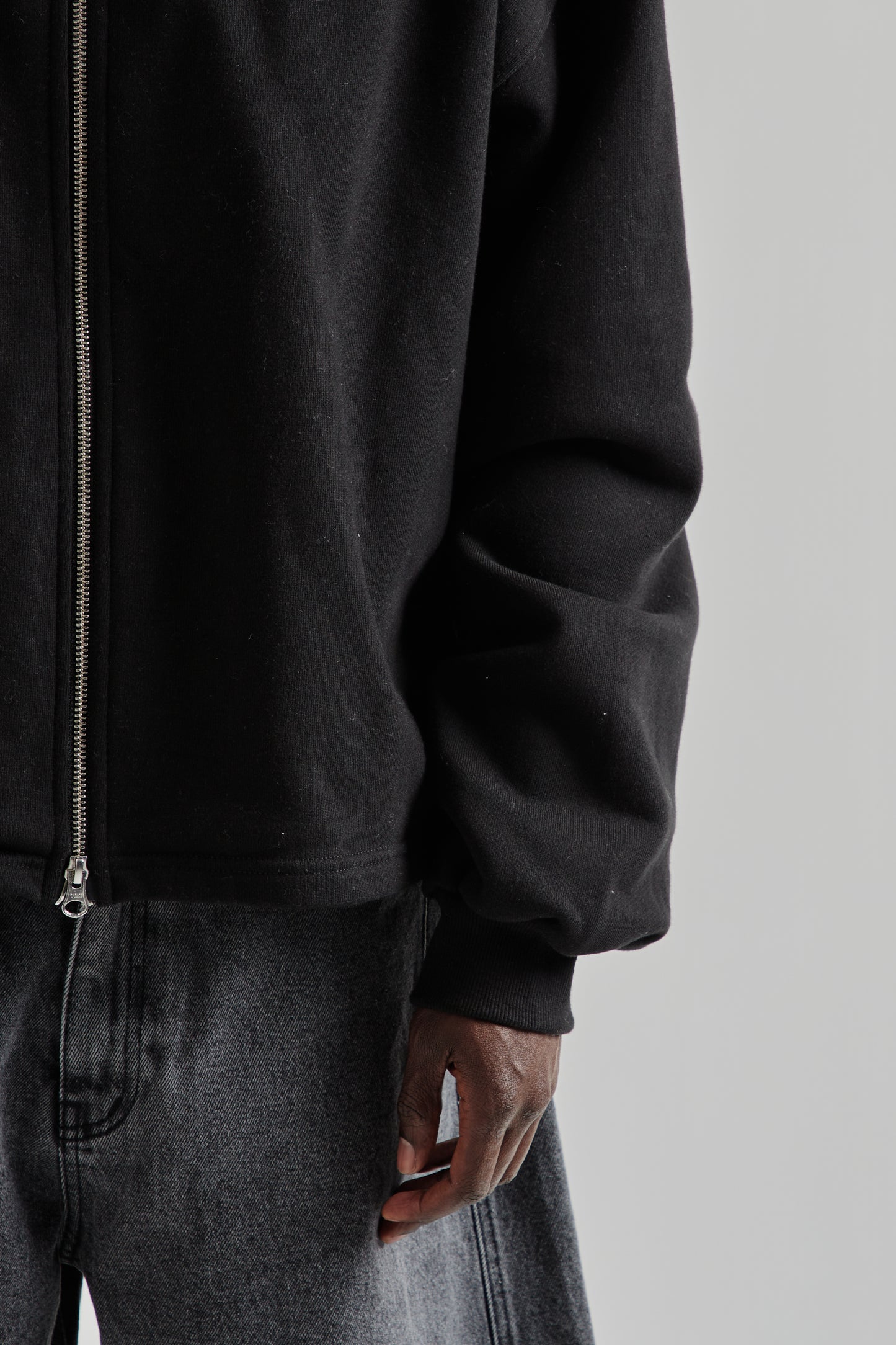 Boxy Zip-Up Hoodie - Black