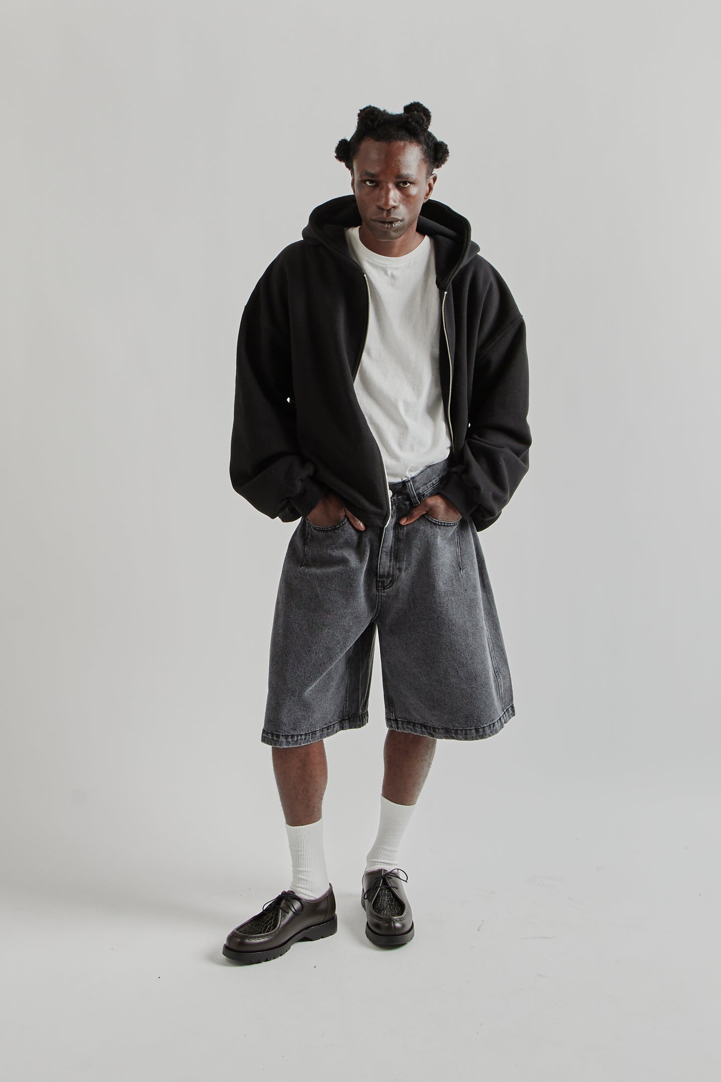 Boxy Zip-Up Hoodie - Black