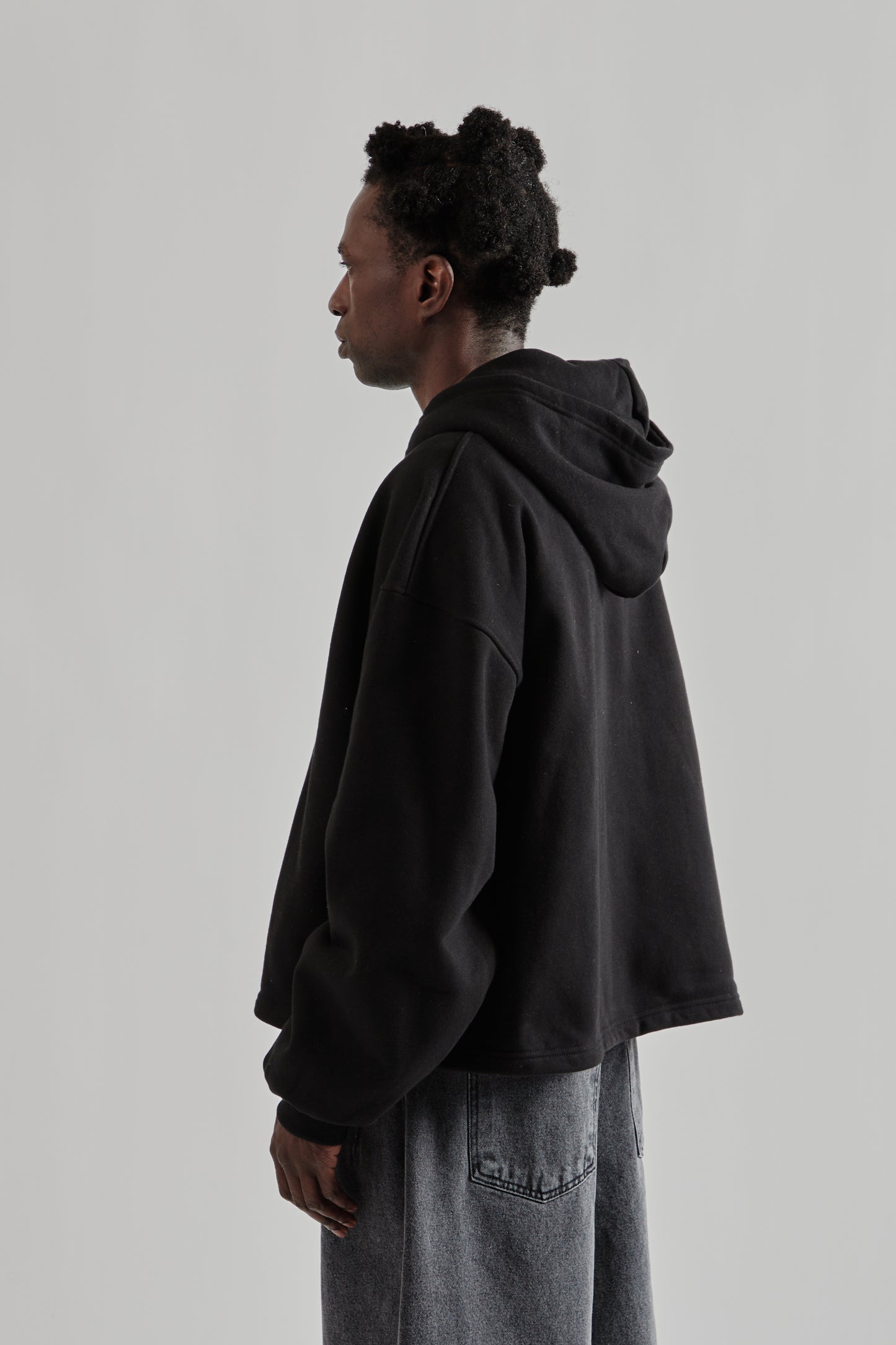 Boxy Zip-Up Hoodie - Black