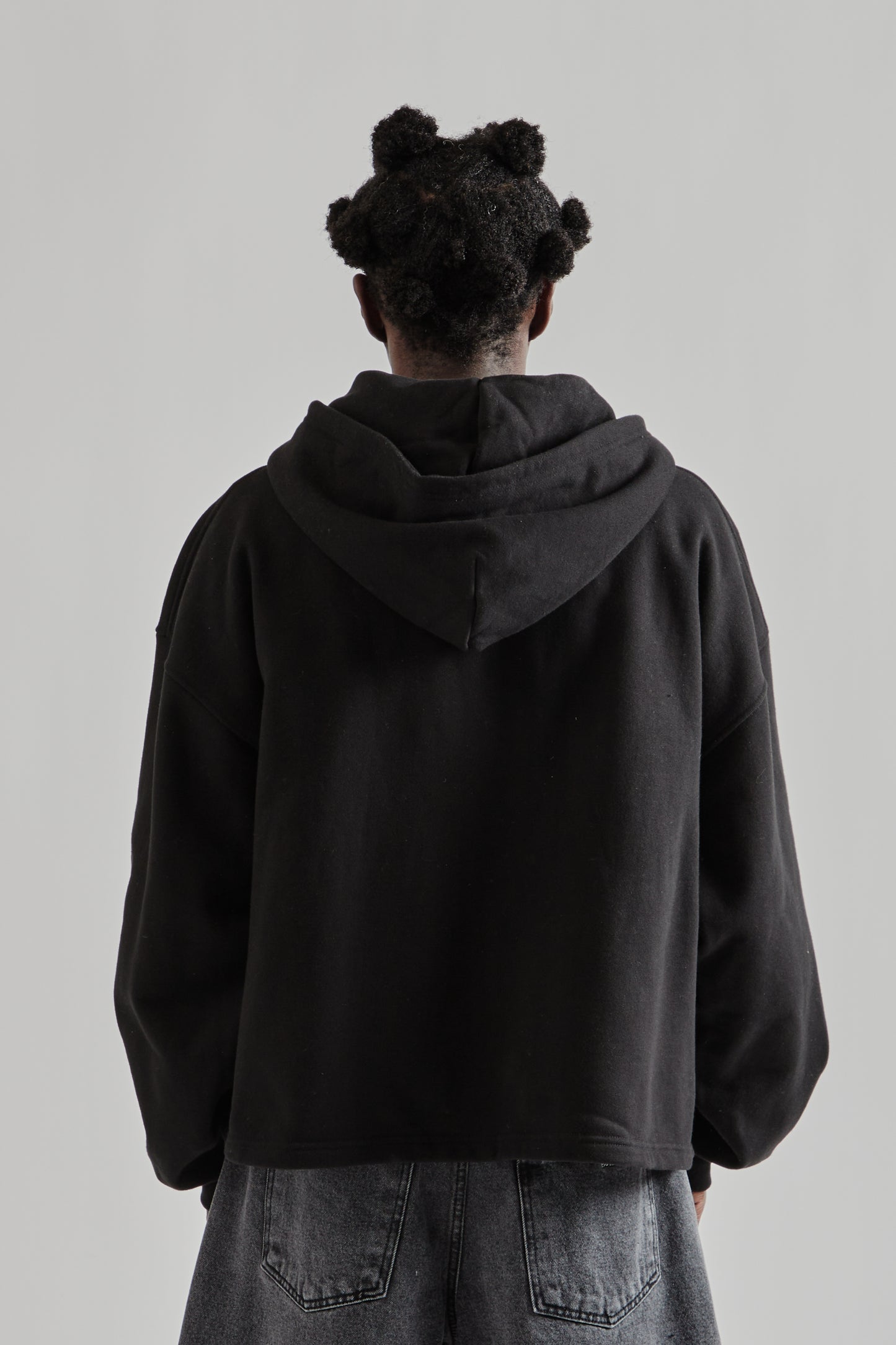 Boxy Zip-Up Hoodie - Black