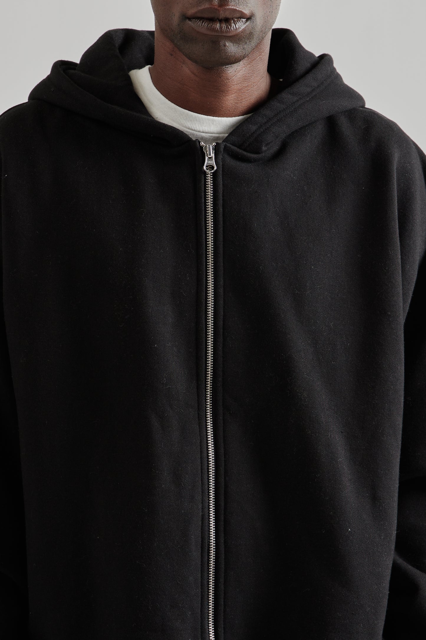Boxy Zip-Up Hoodie - Black