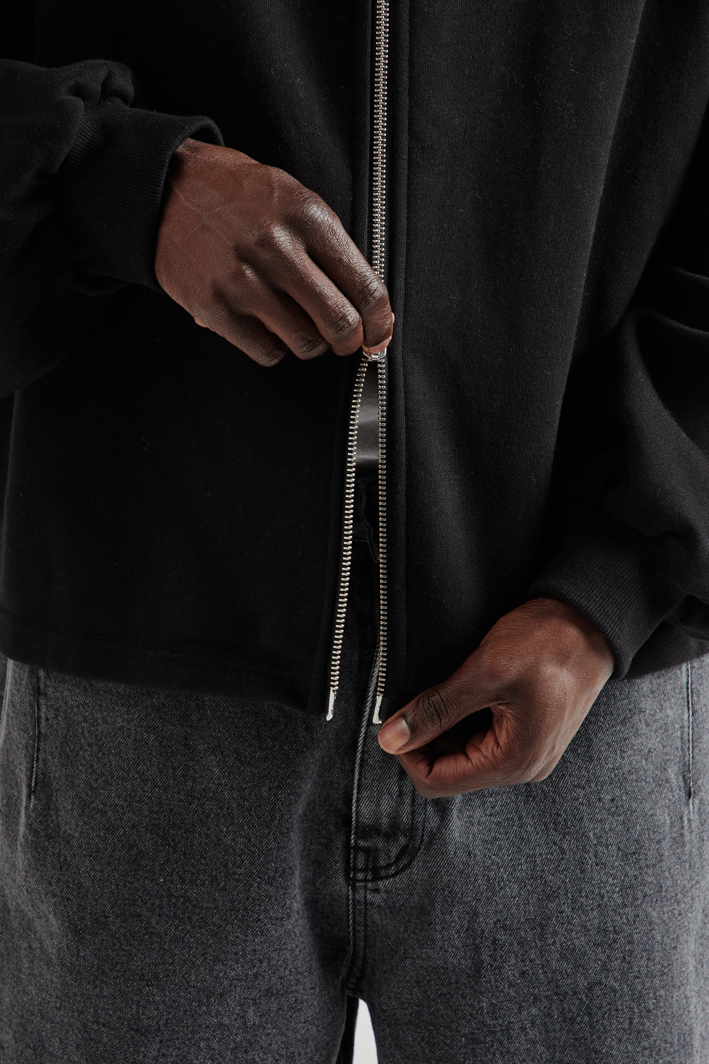 Boxy Zip-Up Hoodie - Black