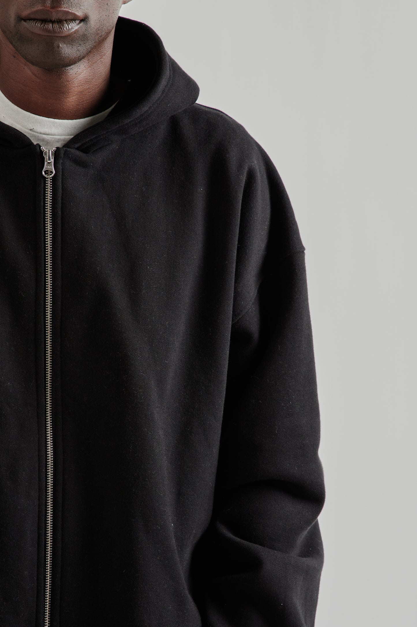 Boxy Zip-Up Hoodie - Black