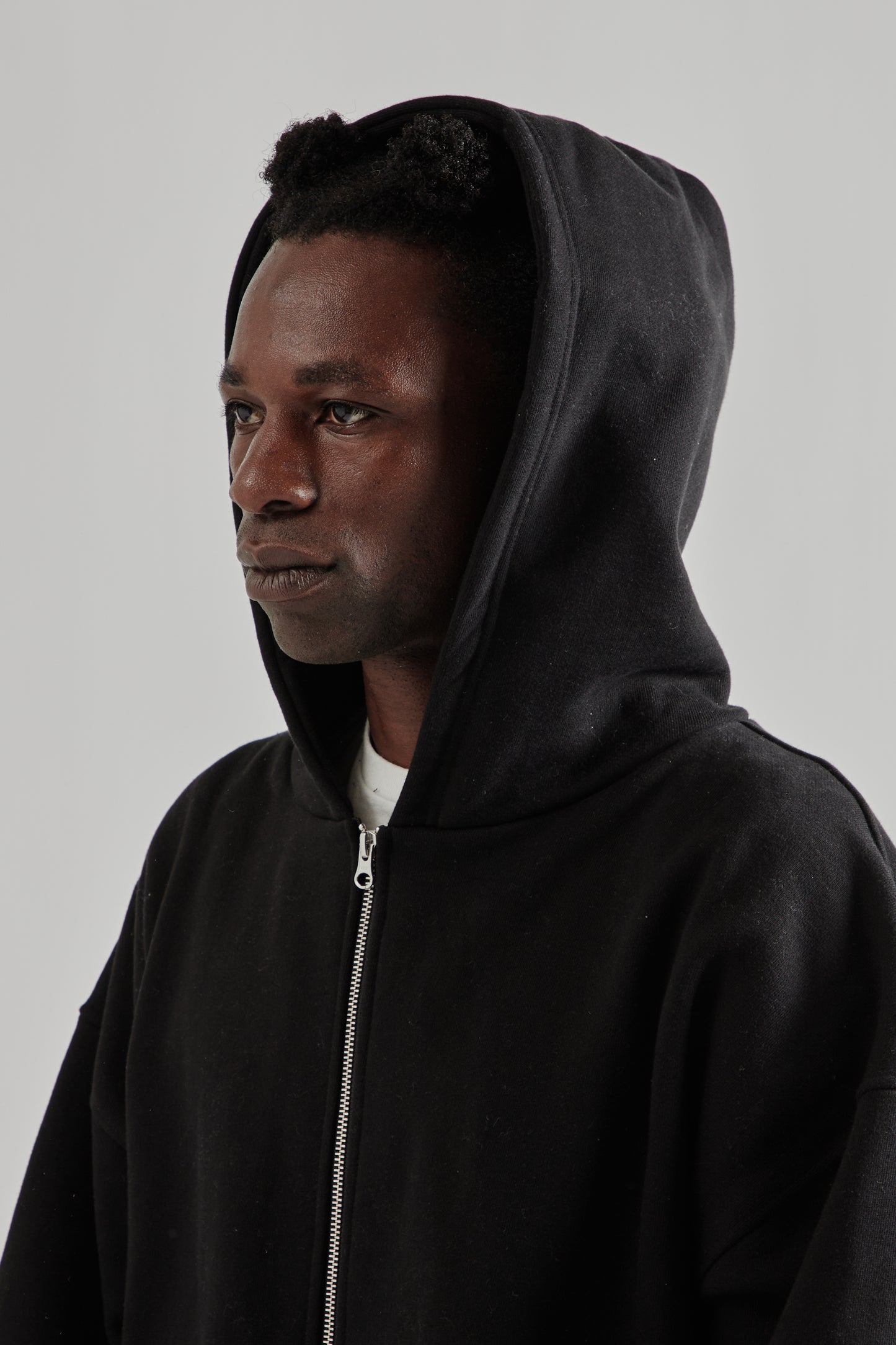 Boxy Zip-Up Hoodie - Black