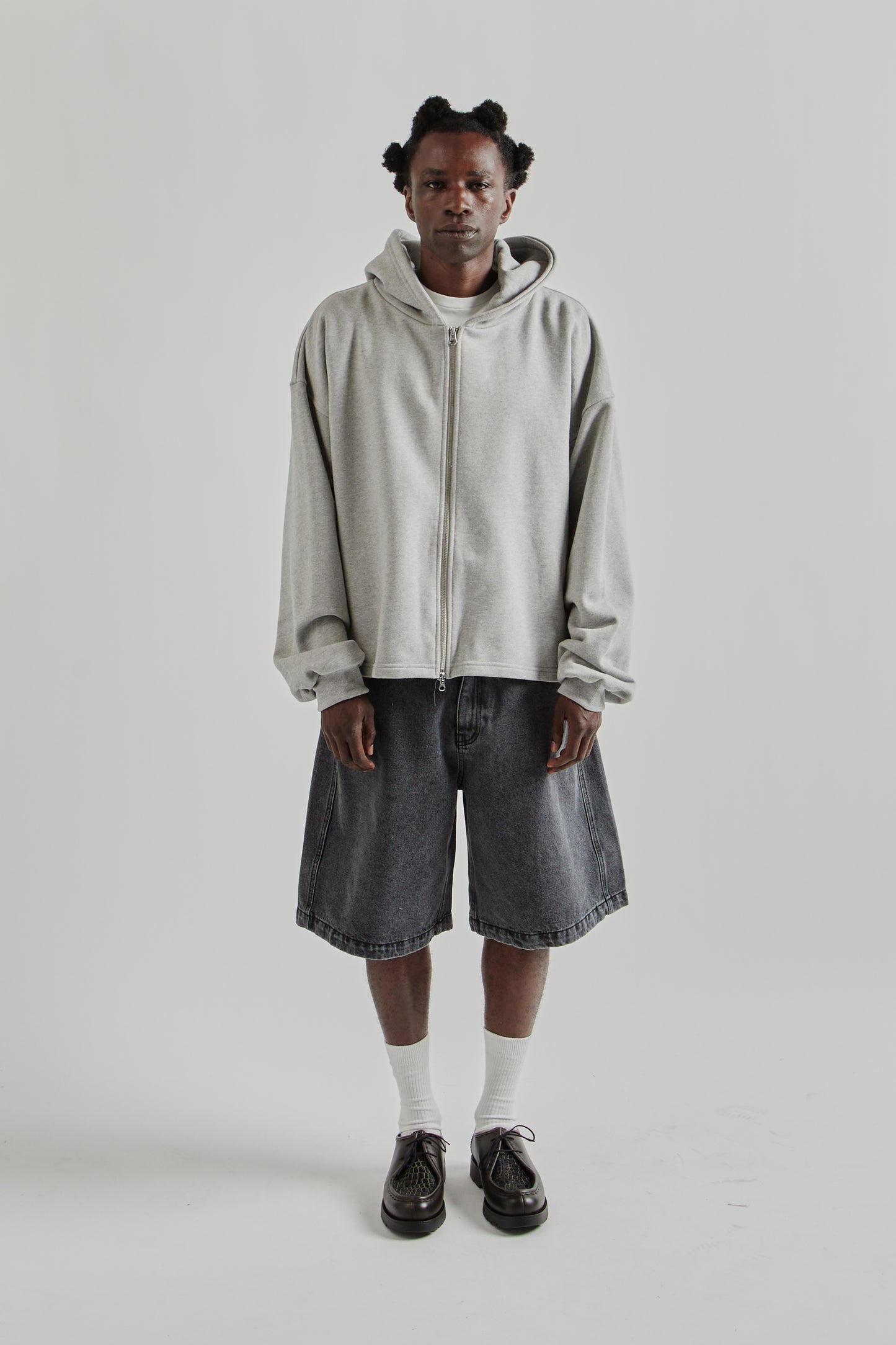 Boxy Zip-Up Hoodie - Grey