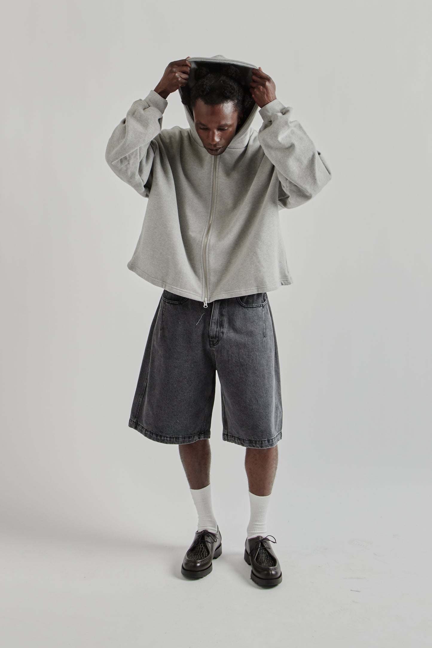 Boxy Zip-Up Hoodie - Grey