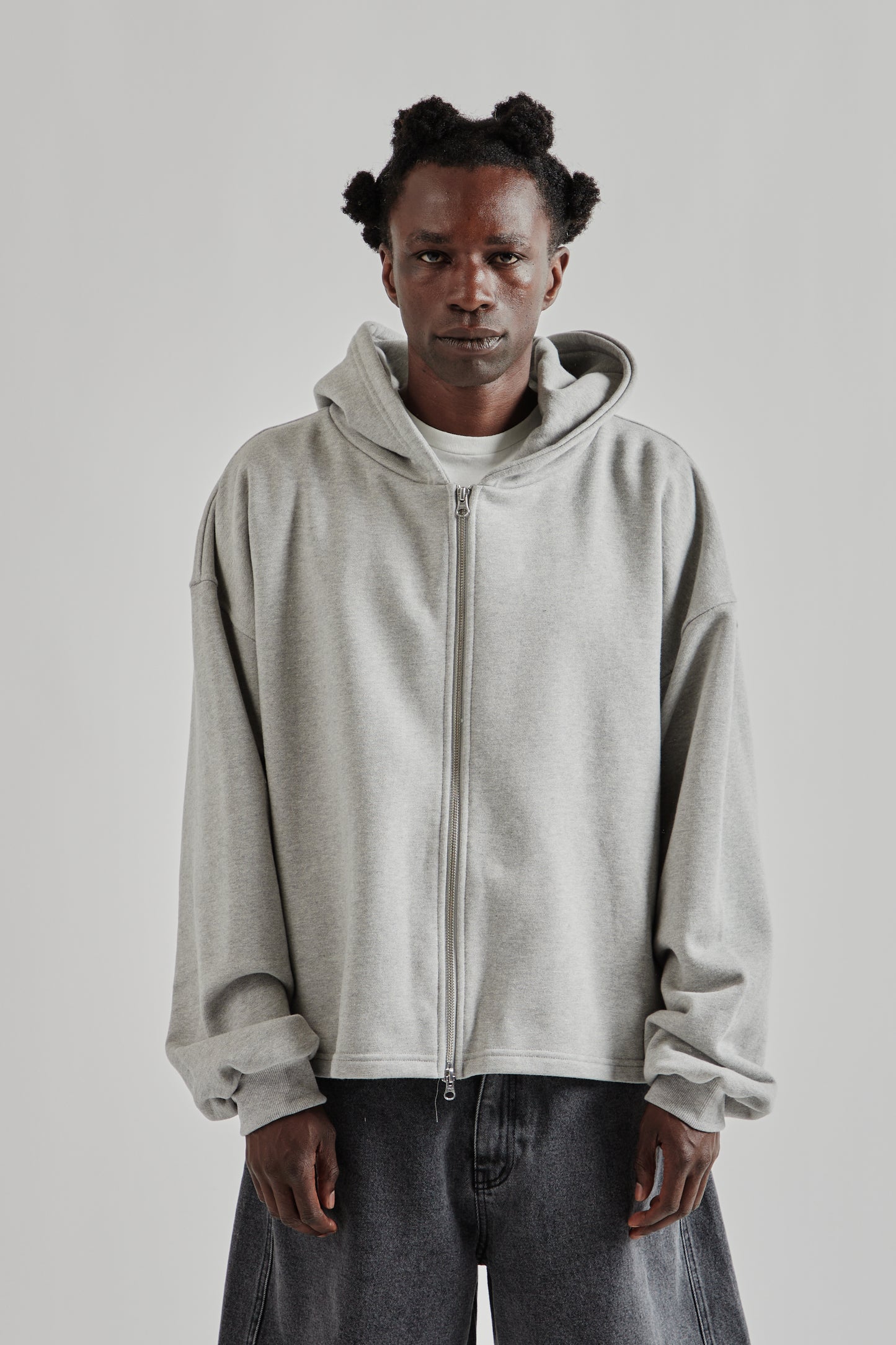 Boxy Zip-Up Hoodie - Grey