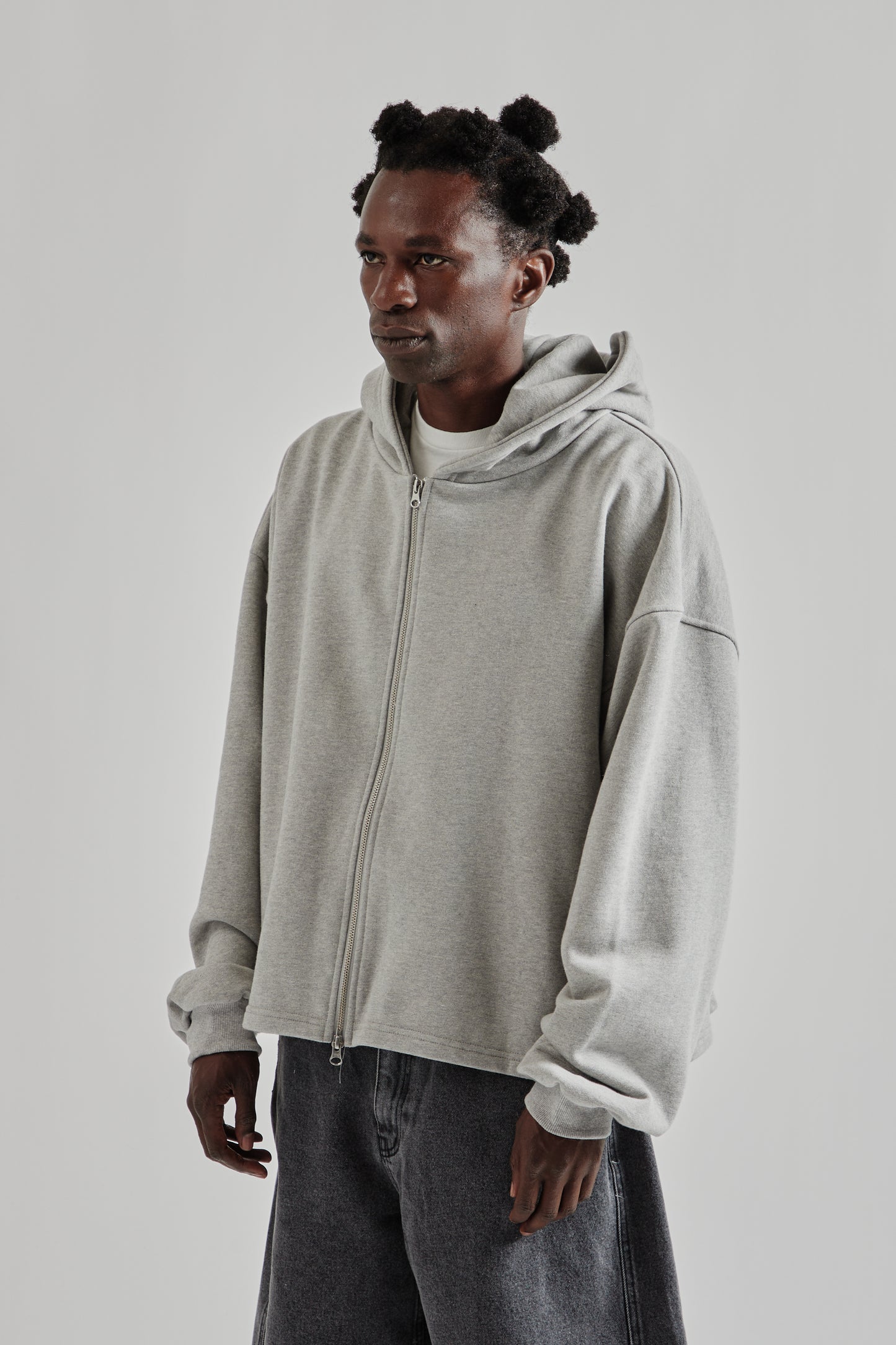 Boxy Zip-Up Hoodie - Grey