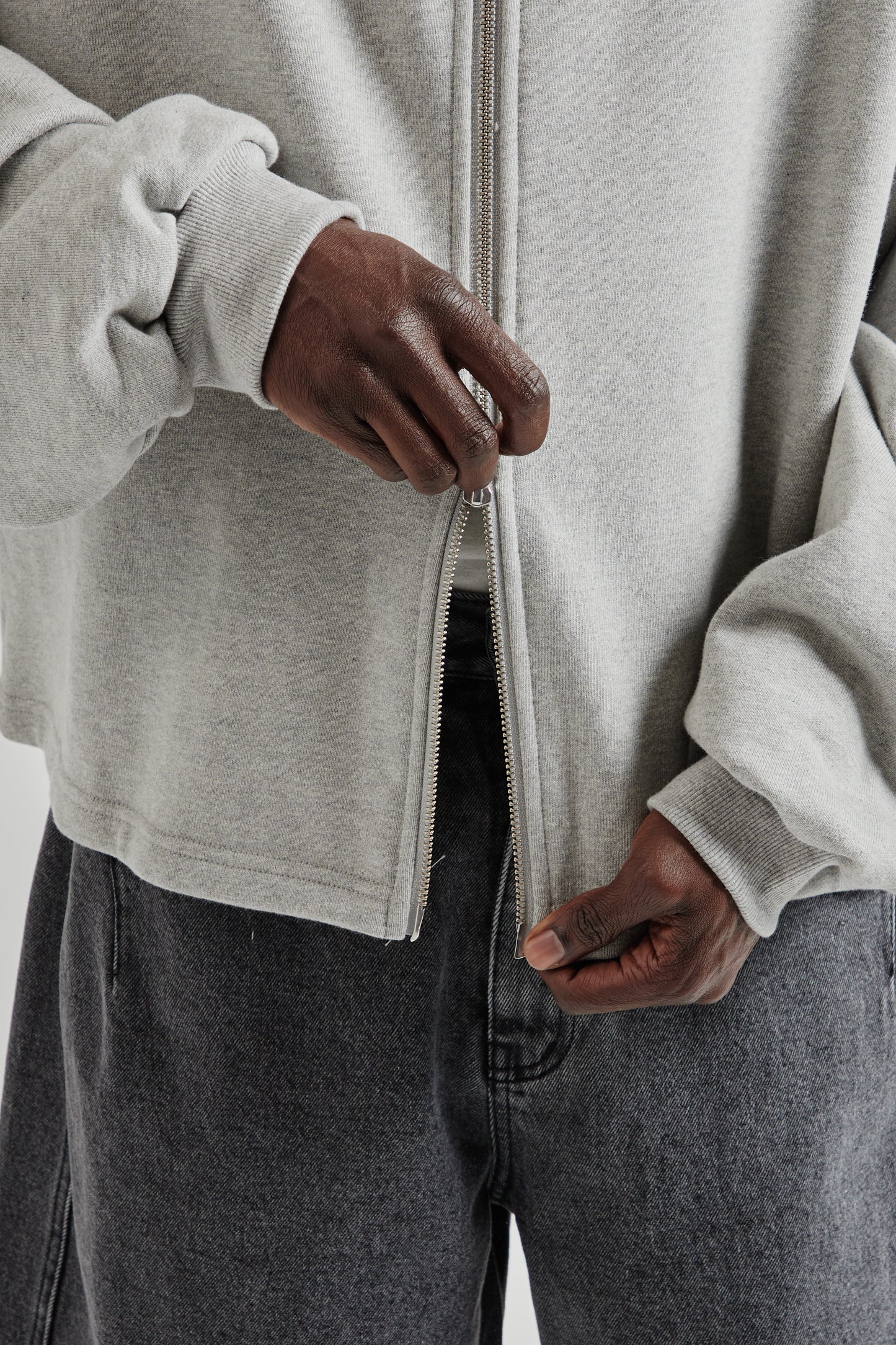 Boxy Zip-Up Hoodie - Grey