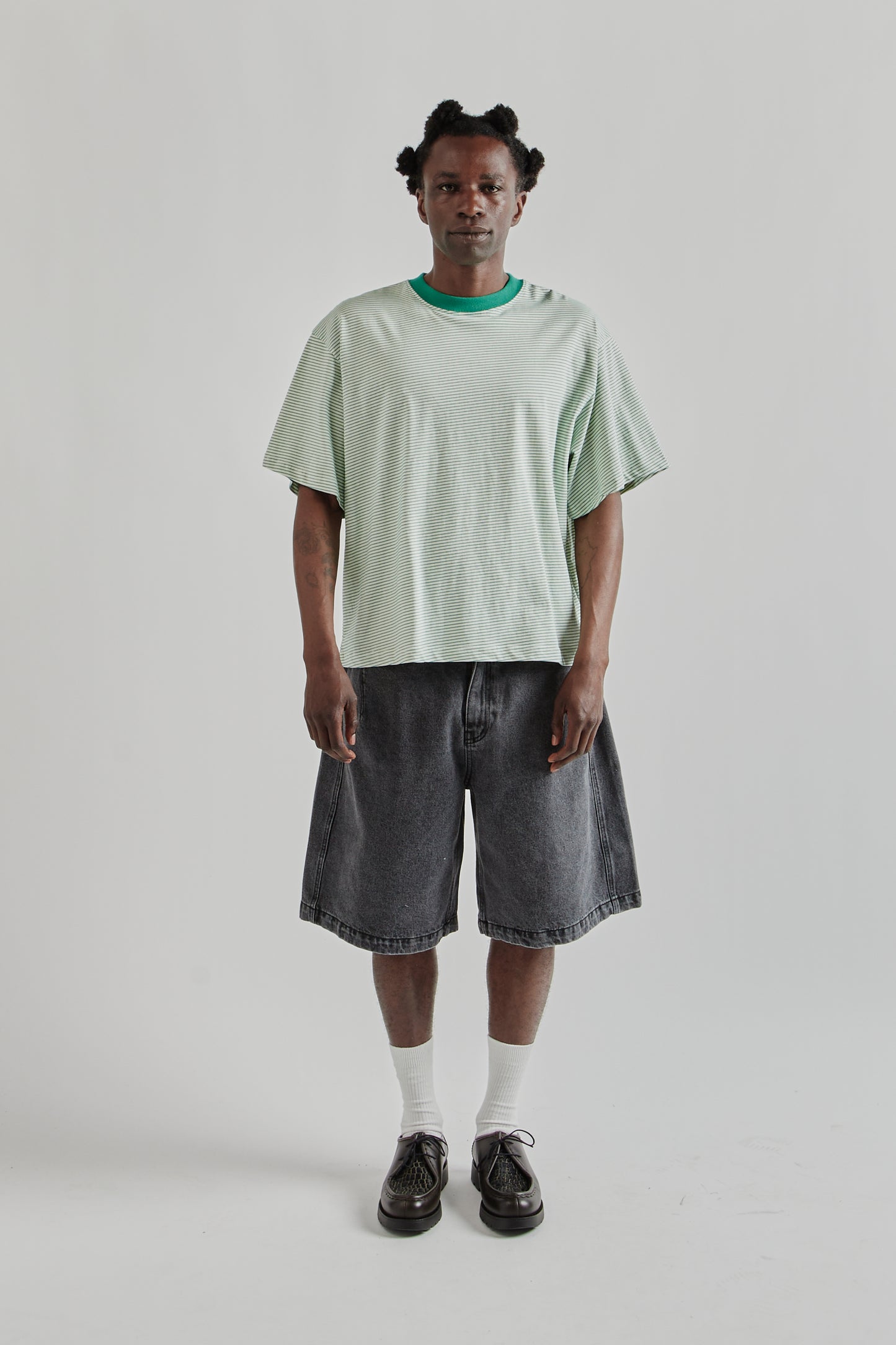 Signature Cropped Tee - Green Stripe