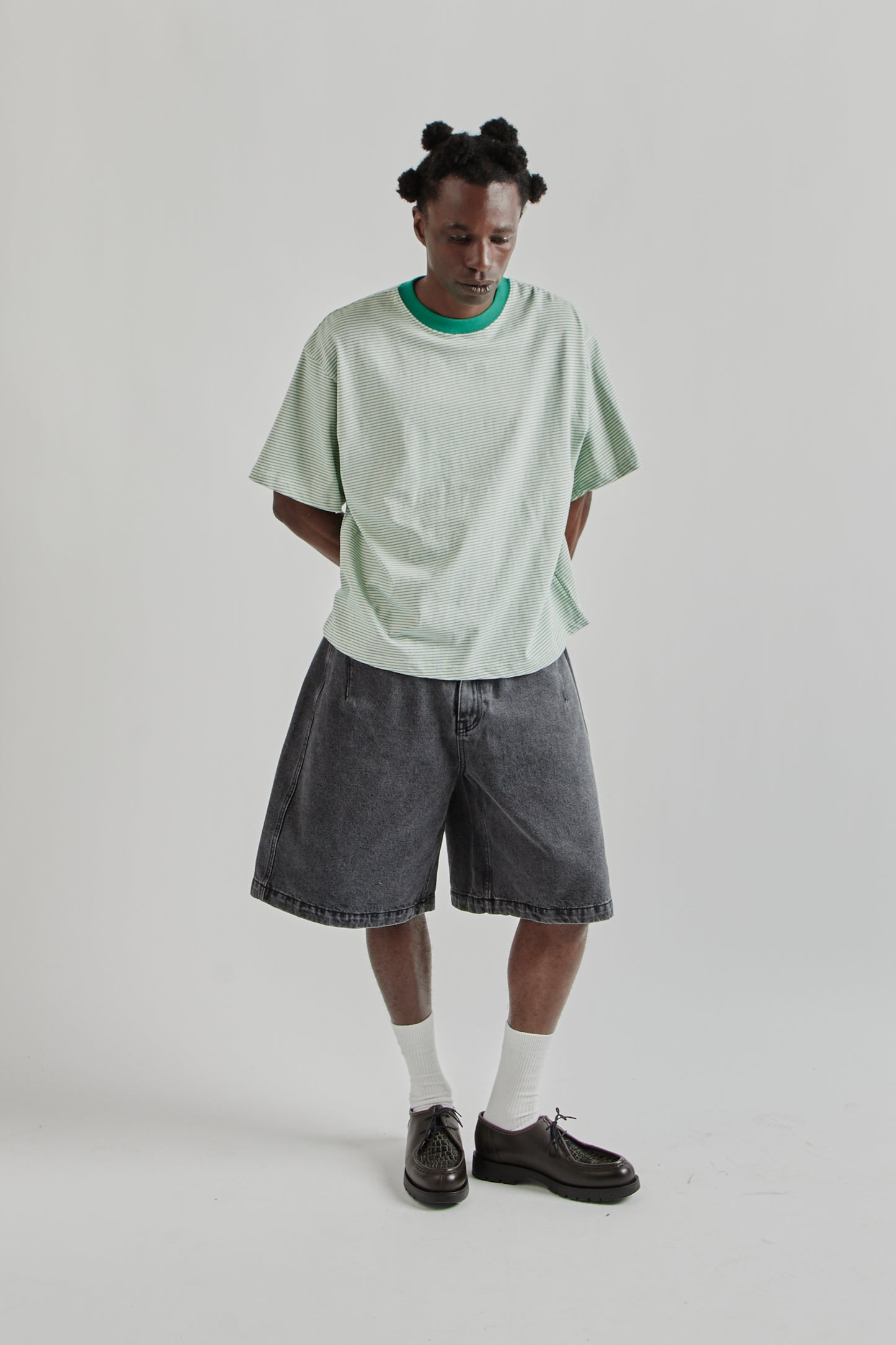 Estudio Niksen SS25 Signature Cropped Tee Green Stripe 10