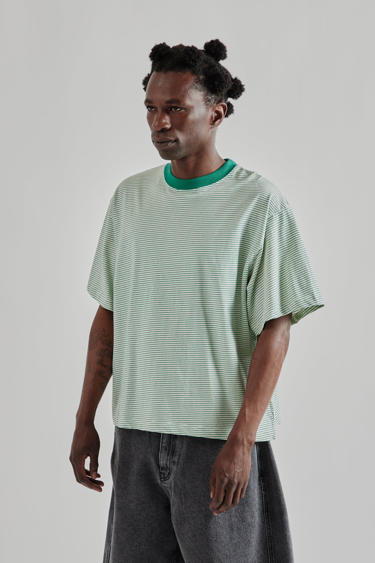 Signature Cropped Tee - Green Stripe
