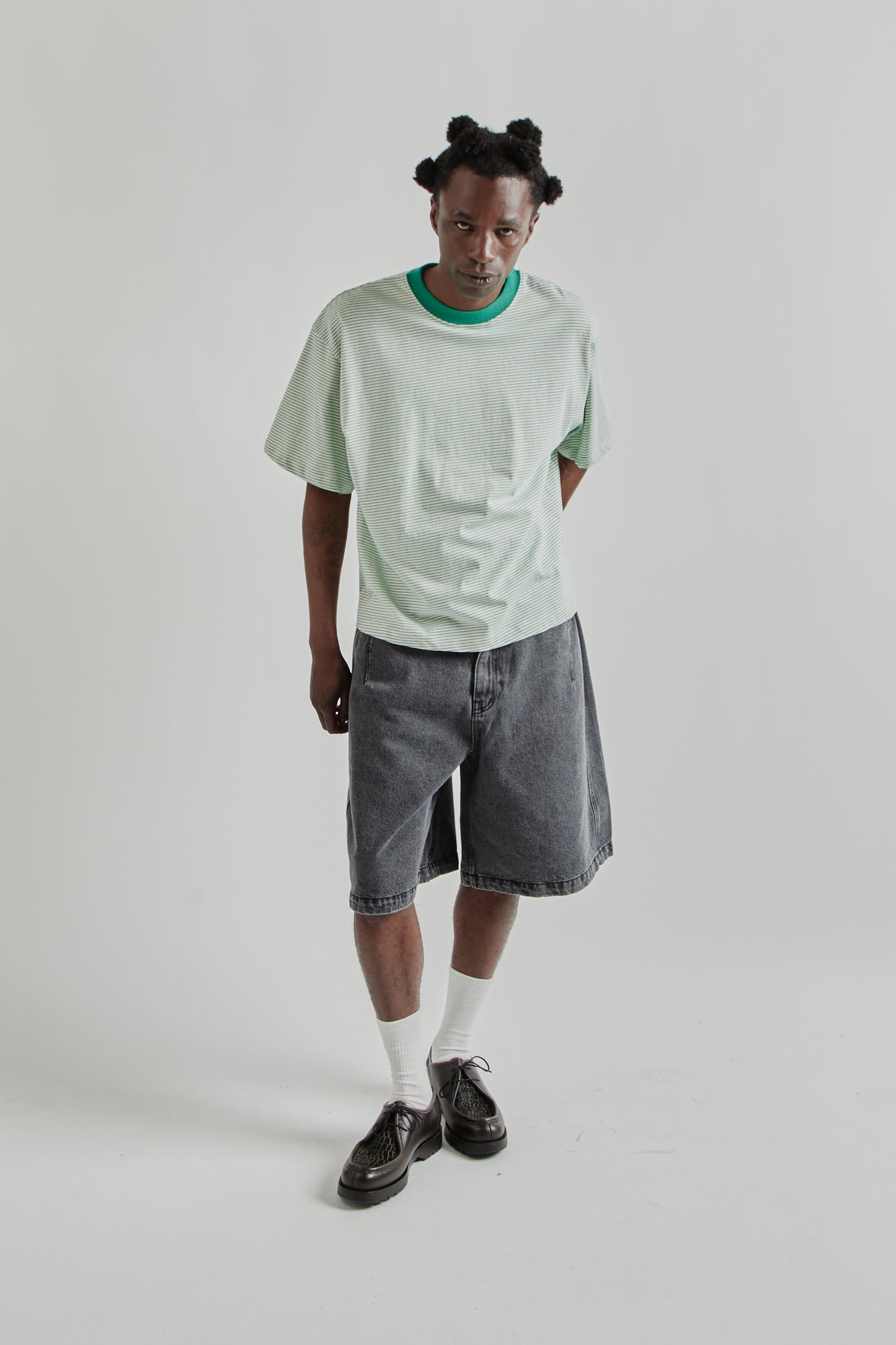 Signature Cropped Tee - Green Stripe