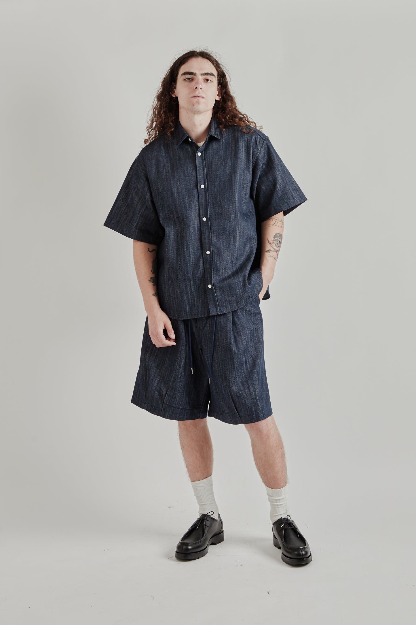Estudio Niksen SS26 Short Sleeve Wide Shirt Indigo 8
