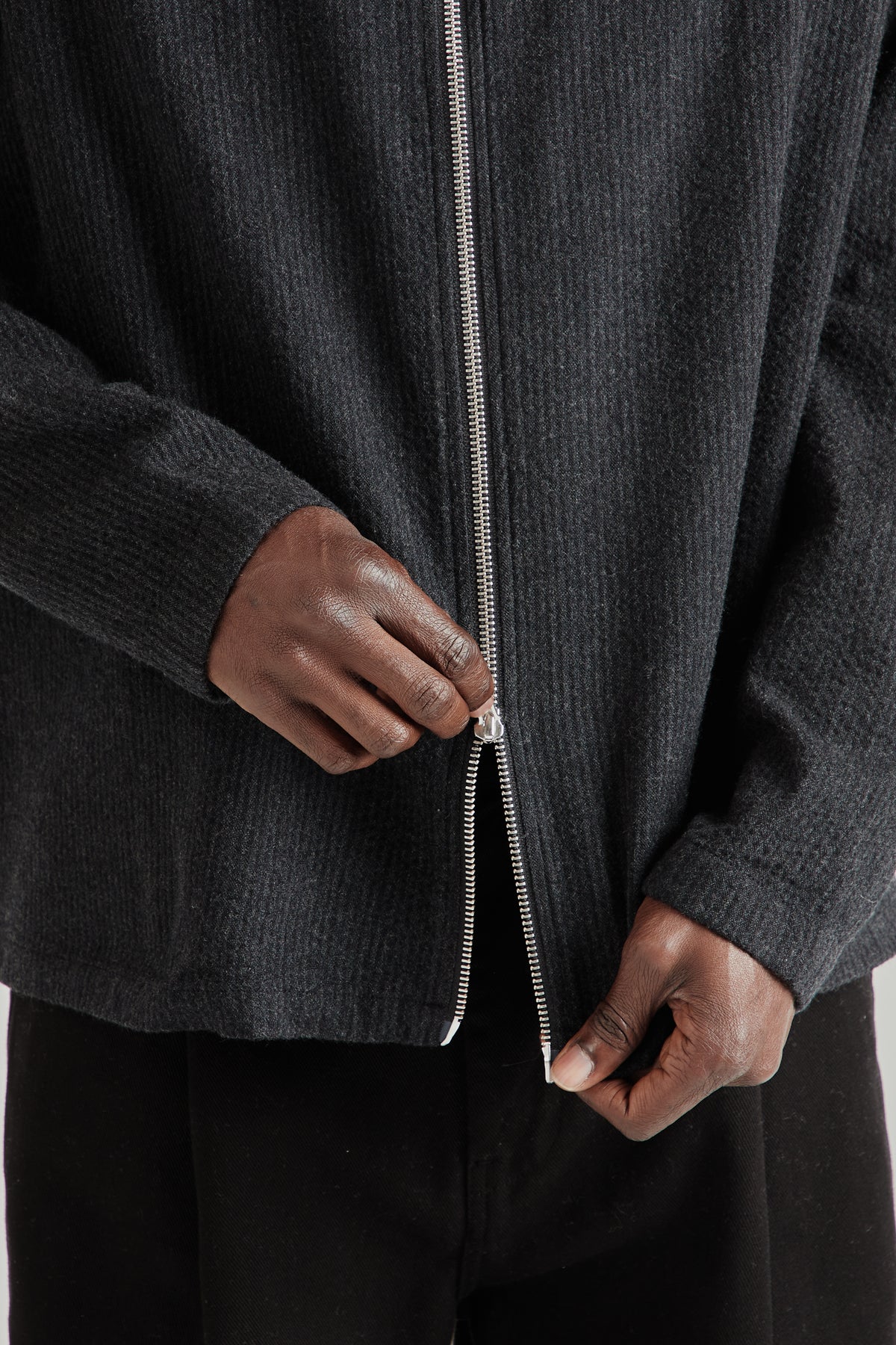 Zipper Shirt Wool Textured - Black