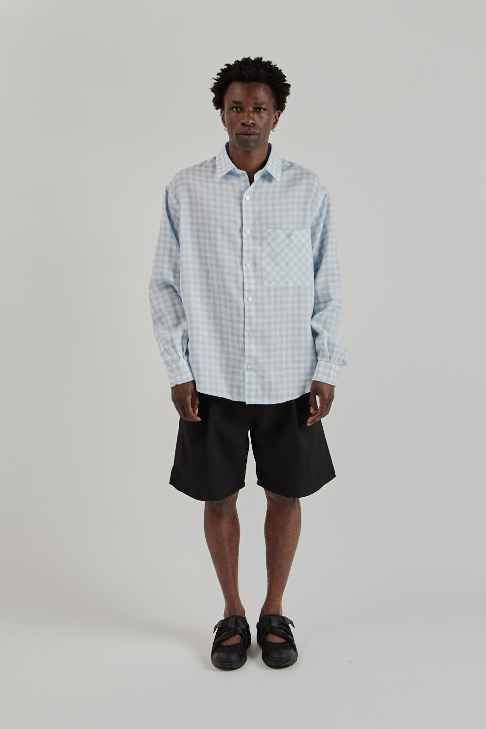Fairly Normal SS25 Oversized Shirt Linen Plaid Blue 1